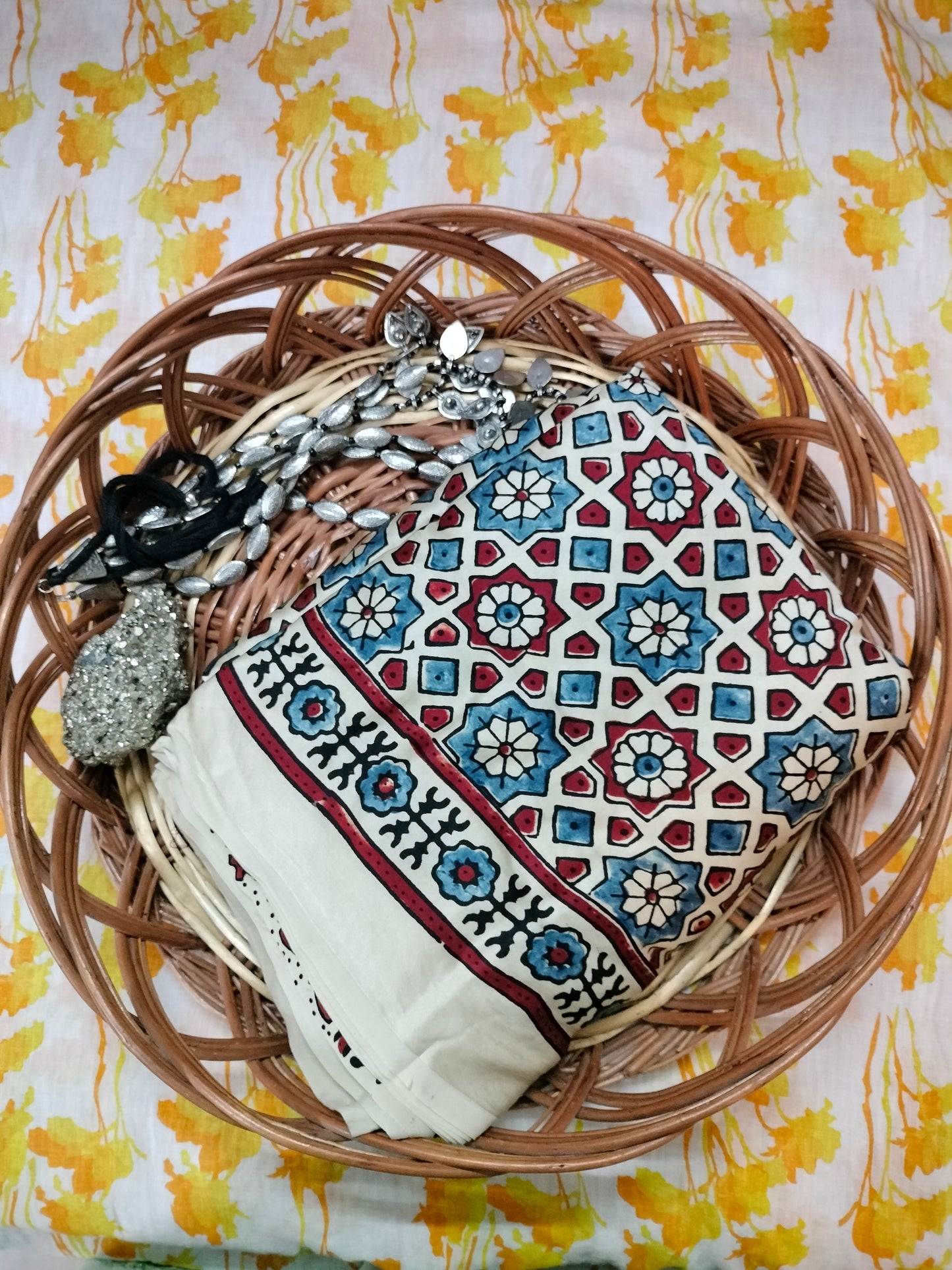 Pure Dola Silk ajarak hand block print type 1