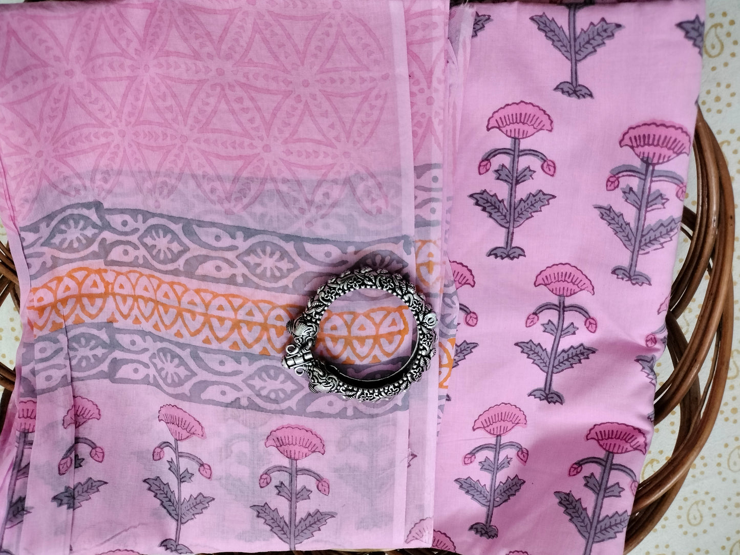 Pure Mul cotton suit with chiffon dupatta