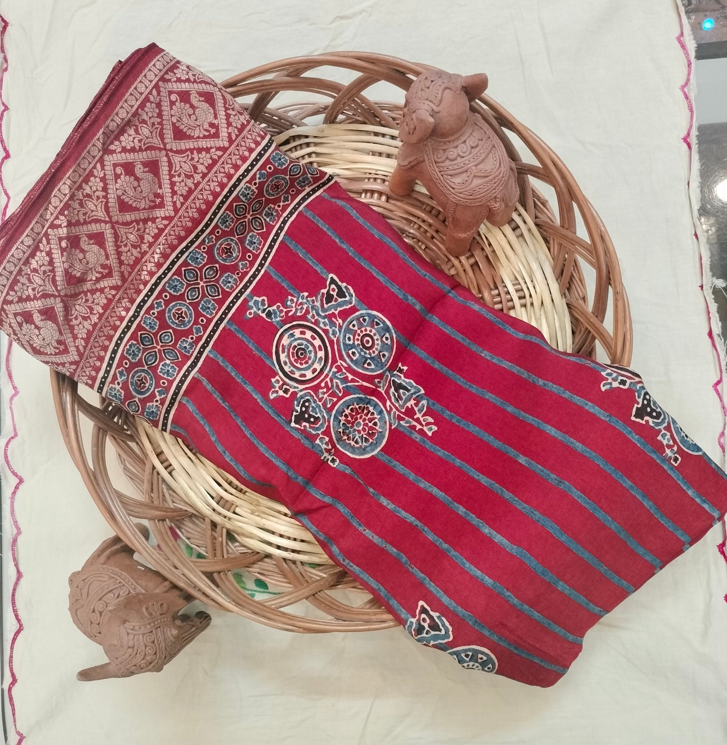 Pure Dola Slik Ajrak Hand Block Print Saree 4