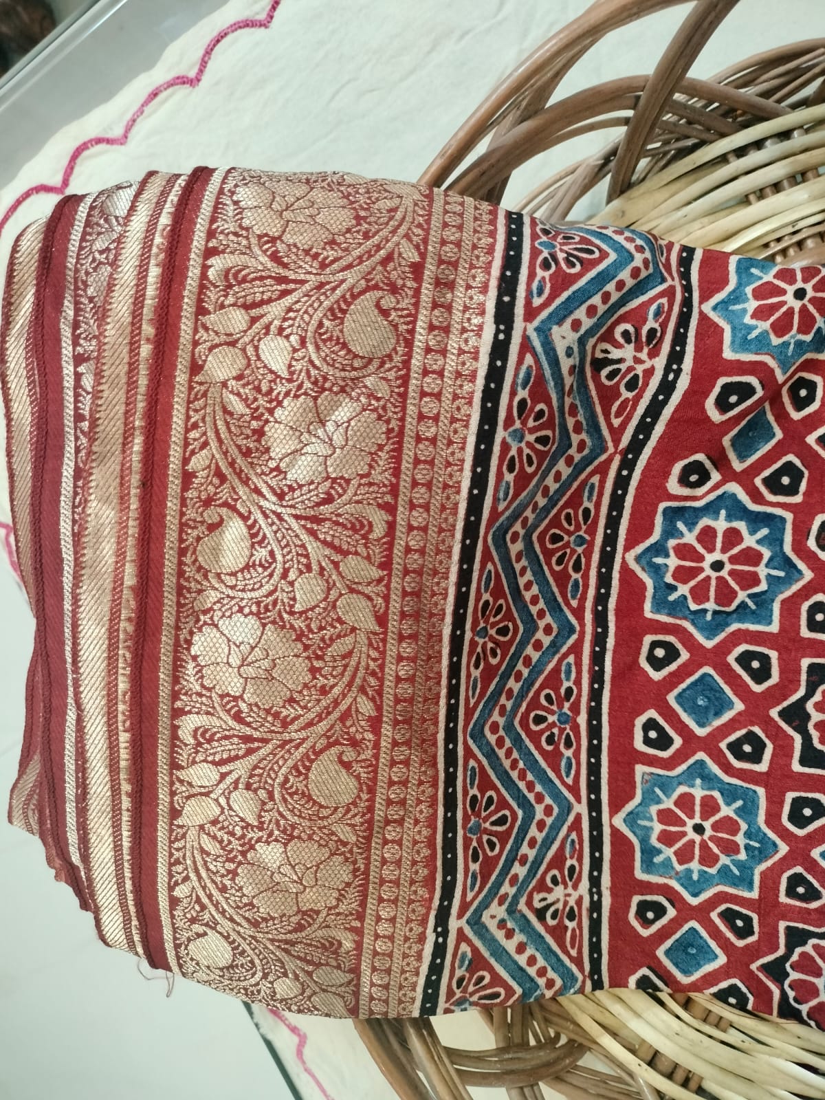 Pure Dola Slik Ajrak Hand Block Print Saree 3