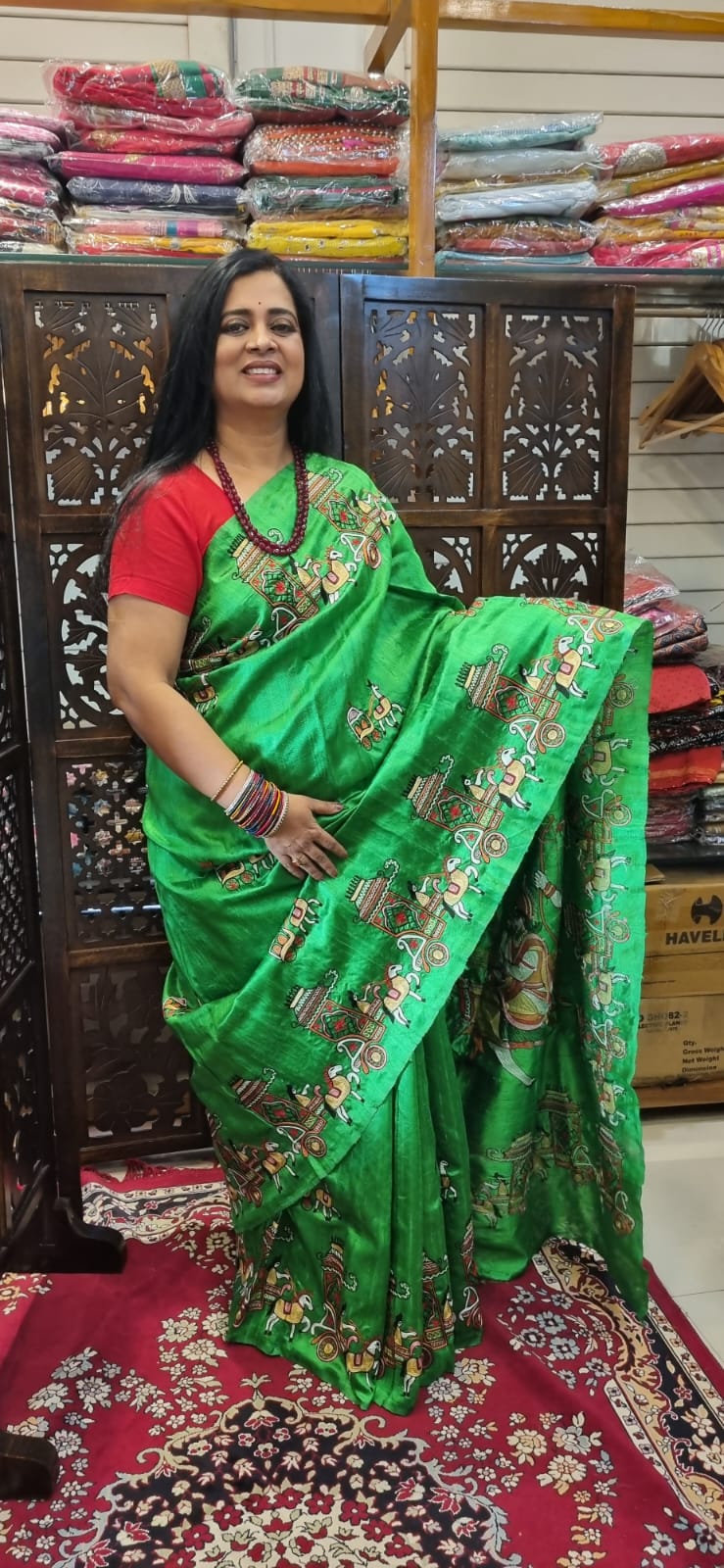 Pure Raw silk Ari hand Embroidery Sareee