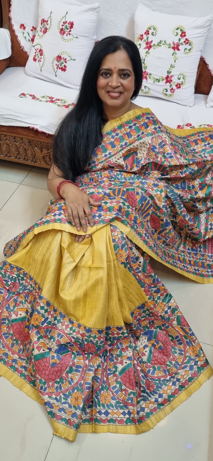 Pure ghicha tussar Madhubani handpainted saree