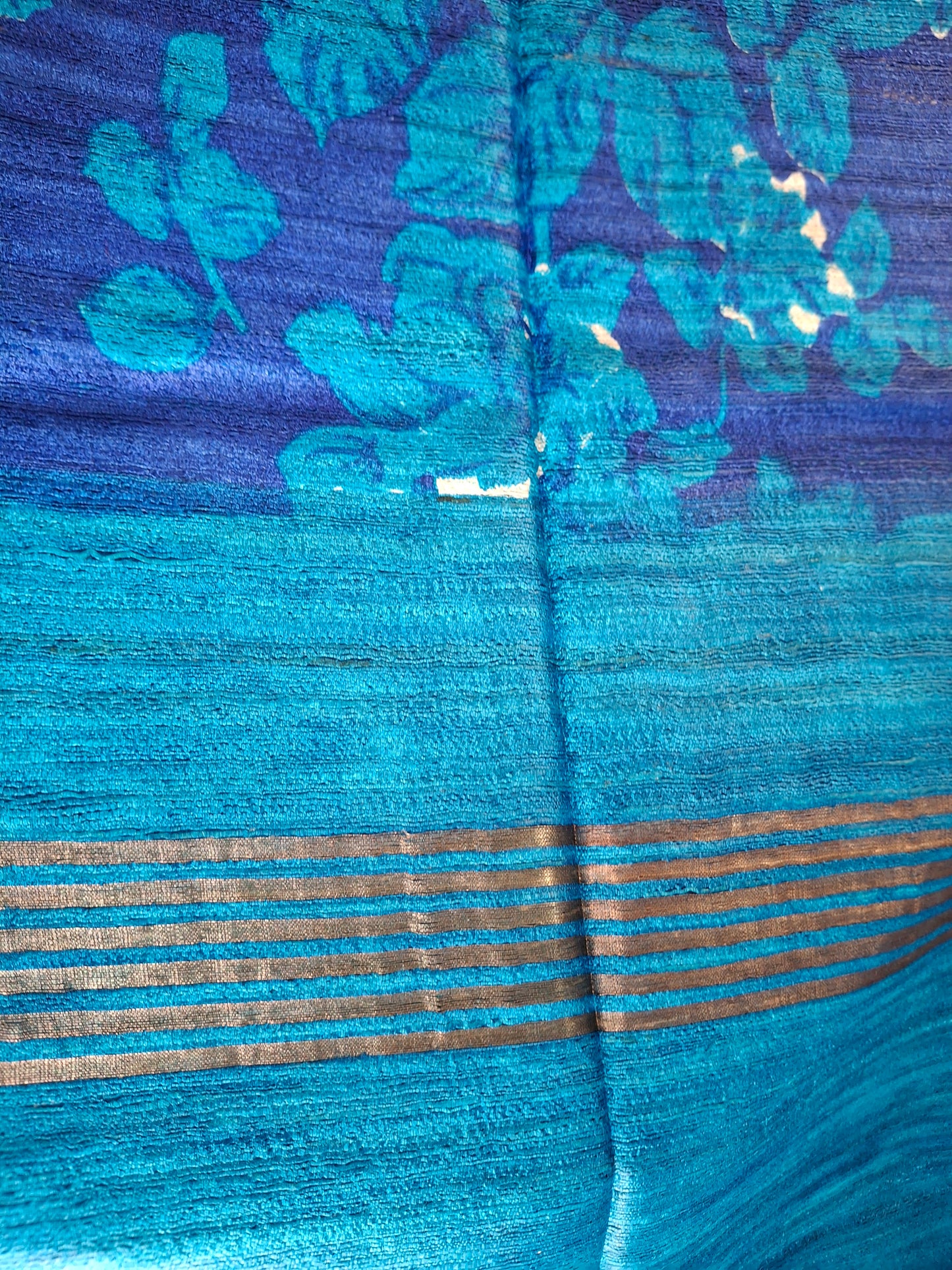 Pure tussar ghicha digital print zari Border saree