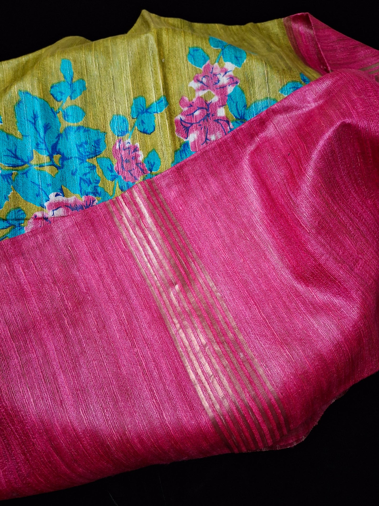 Pure Tussar ghicha digital print zari Border saree