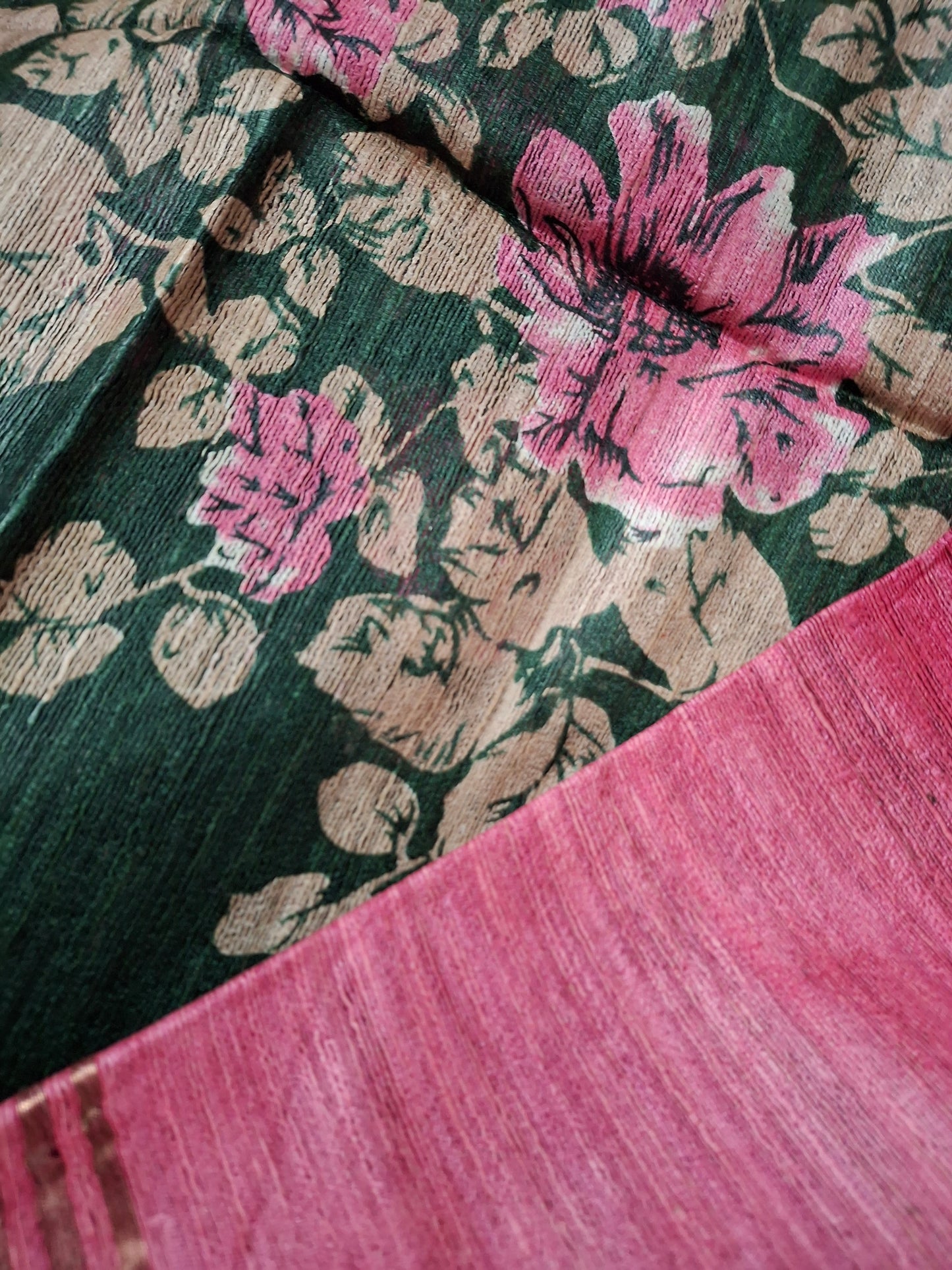 Pure ghicha digital print zari Border saree