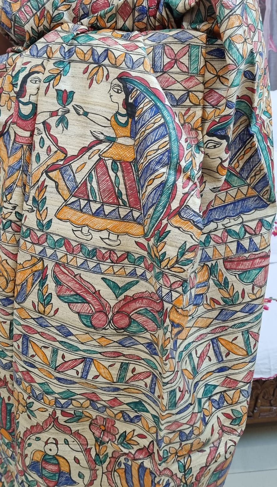 PURE GHICHA TUSSAR MADHUBANI HANDPAINTED SAREE
