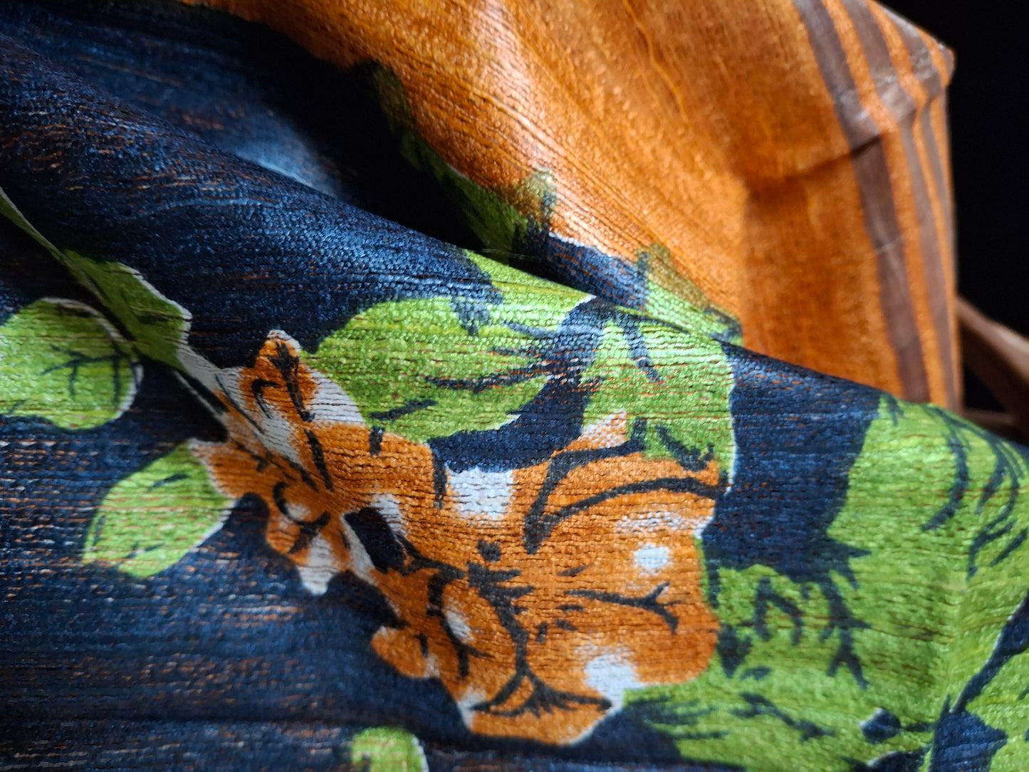 Pure tussar ghicha digital print zari Border saree