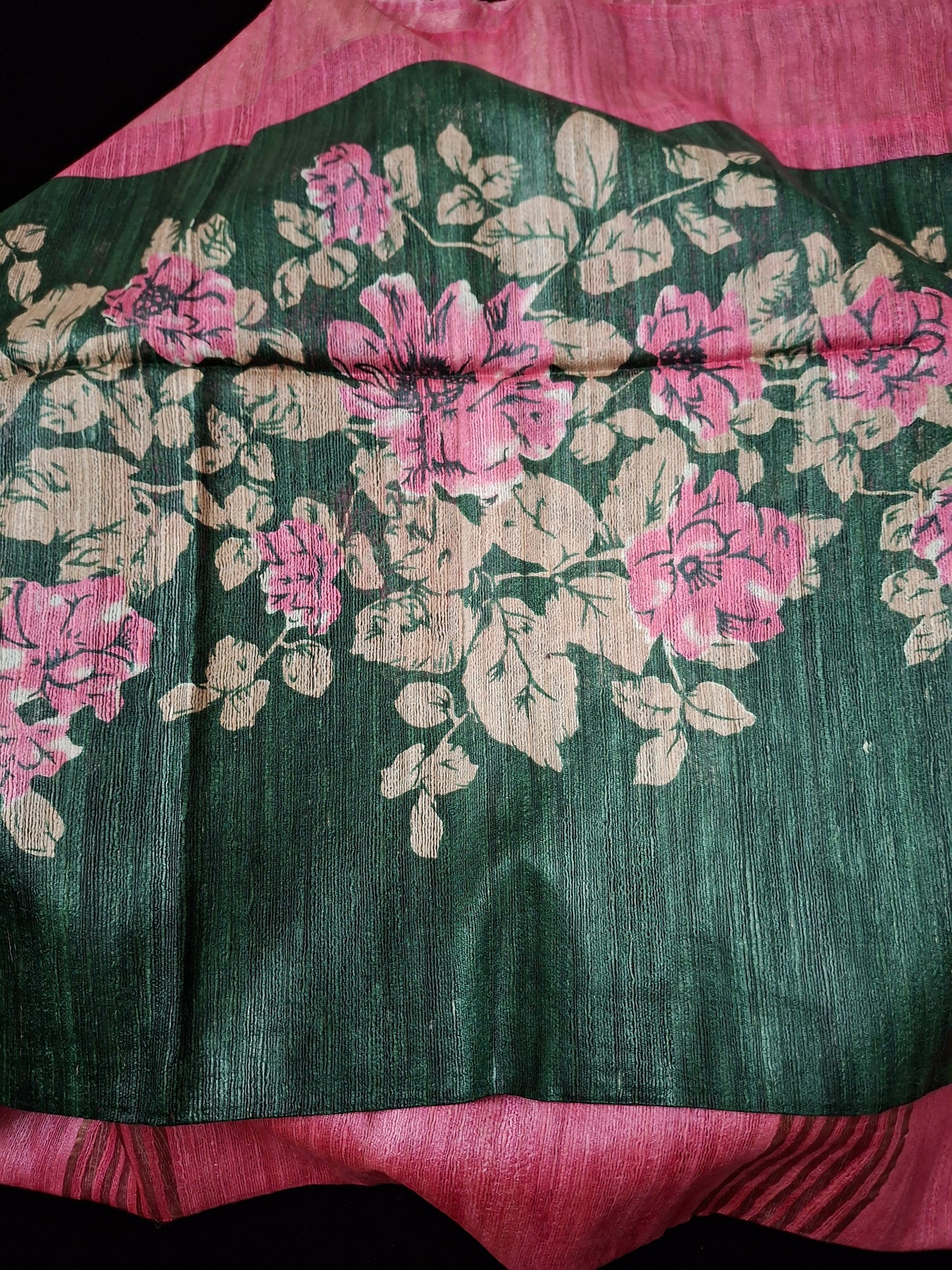 Pure tussar ghicha digital print zari Border saree