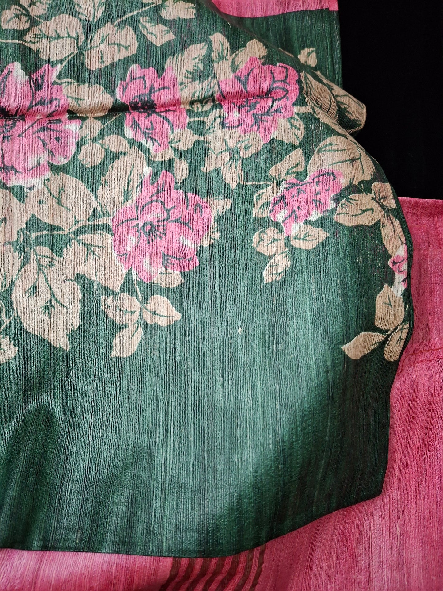 Pure tussar ghicha digital print zari Border saree