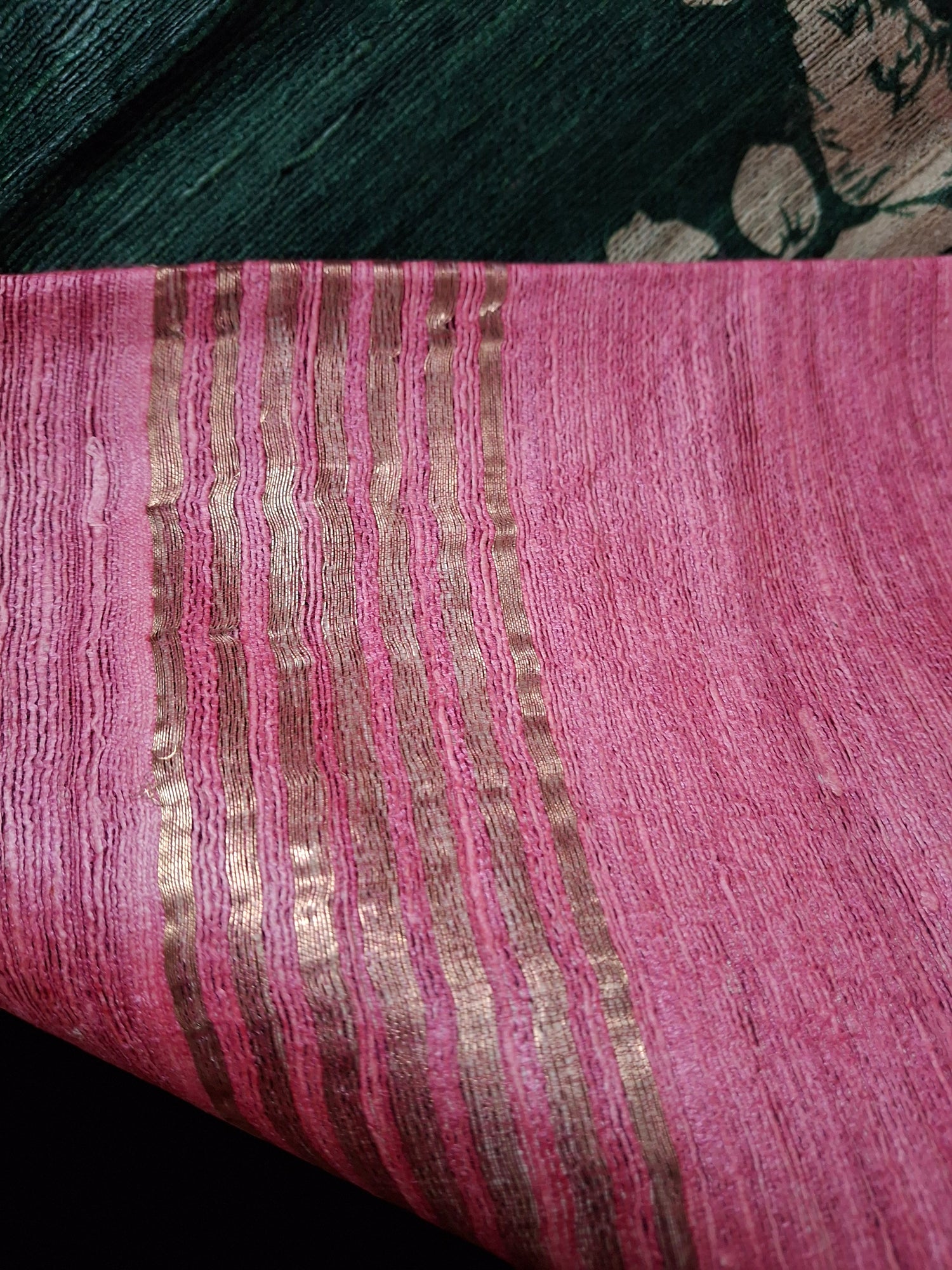 Pure tussar ghicha digital print zari Border saree