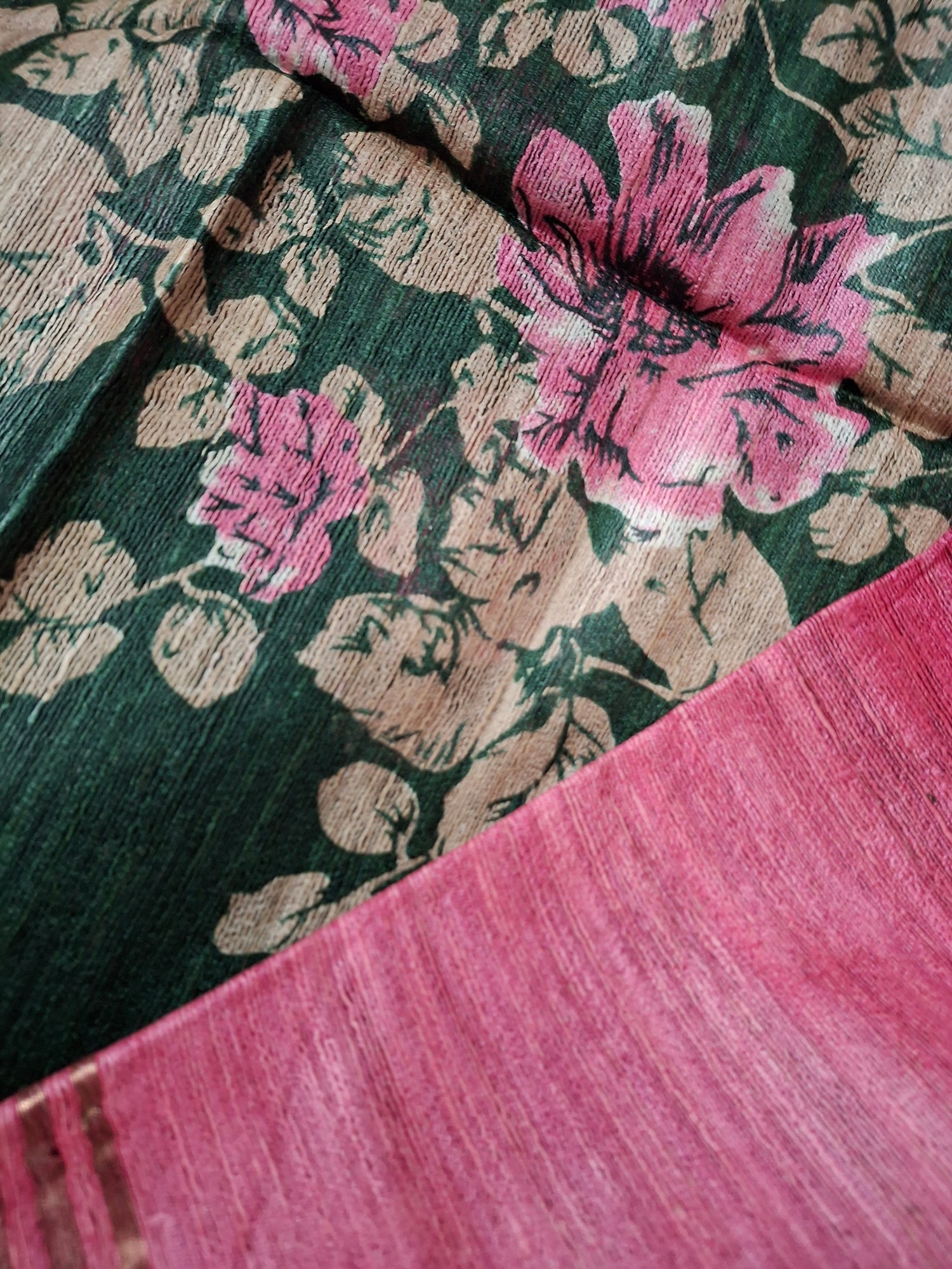 Pure tussar ghicha digital print zari Border saree