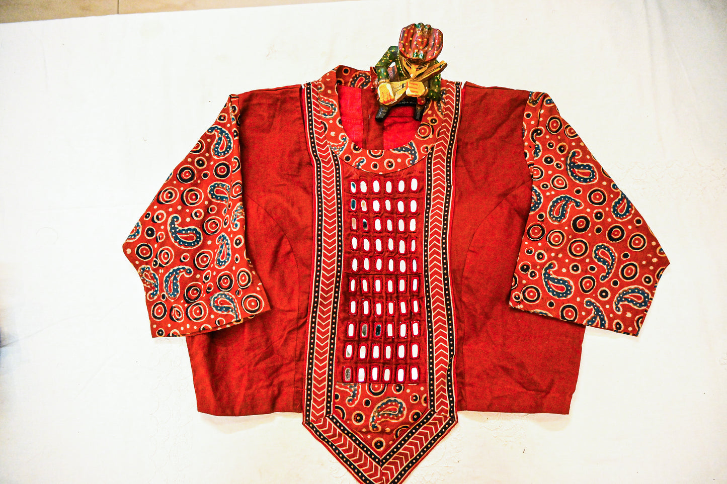 Ajrakh Mirror work Embroidery Blouse