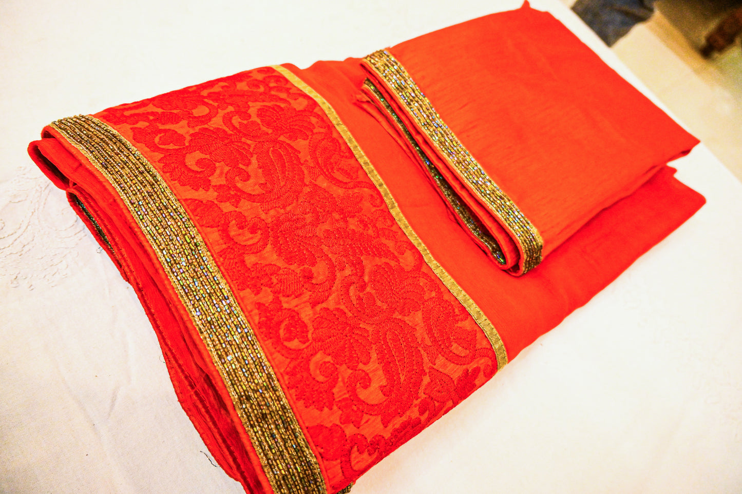 Pure chiffon saree with chid moti Border