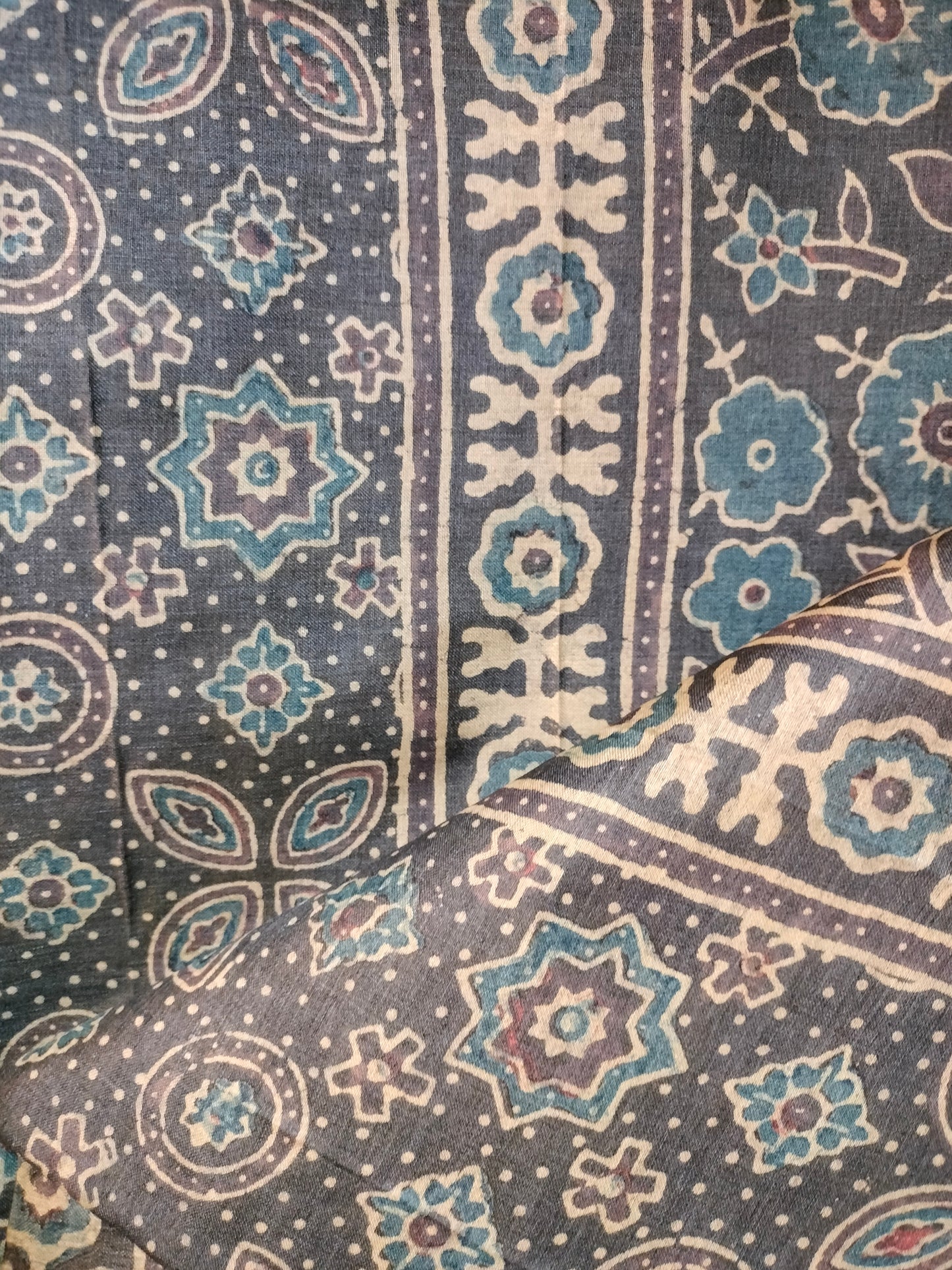 Pure tussar ajarak hand block print saree with silk mark