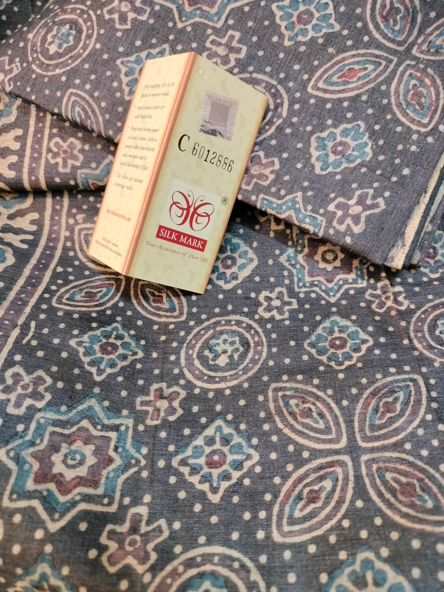 Pure tussar ajarak hand block print saree with silk mark