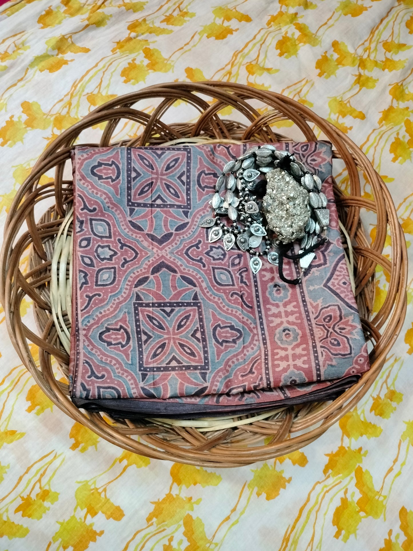 Pure tussar ajarak hand block print saree with silk mark