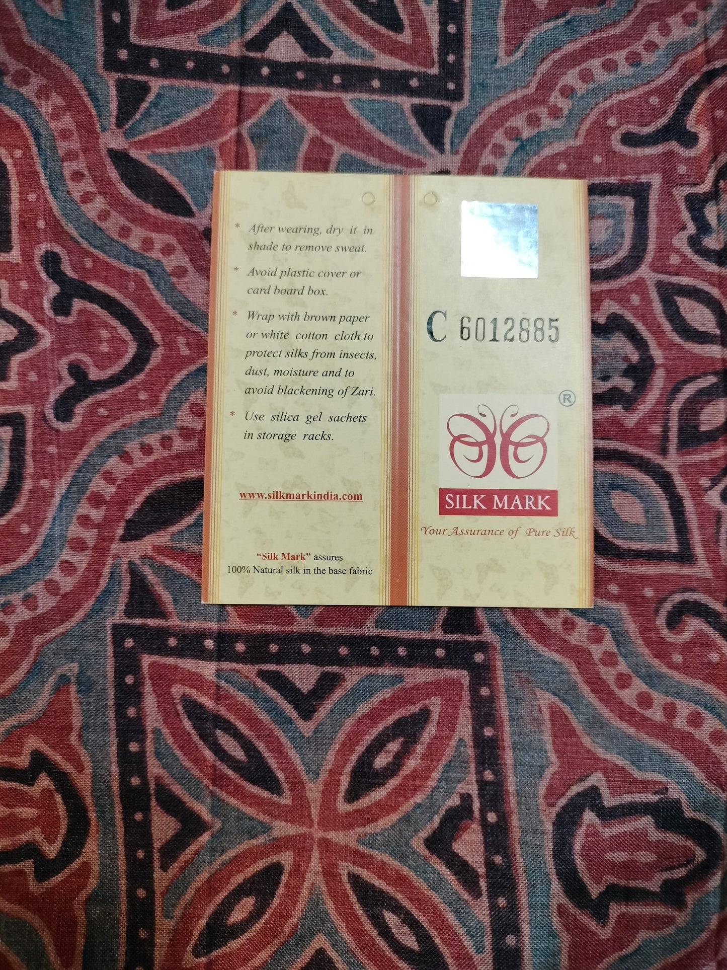 Pure tussar ajarak hand block print saree with silk mark