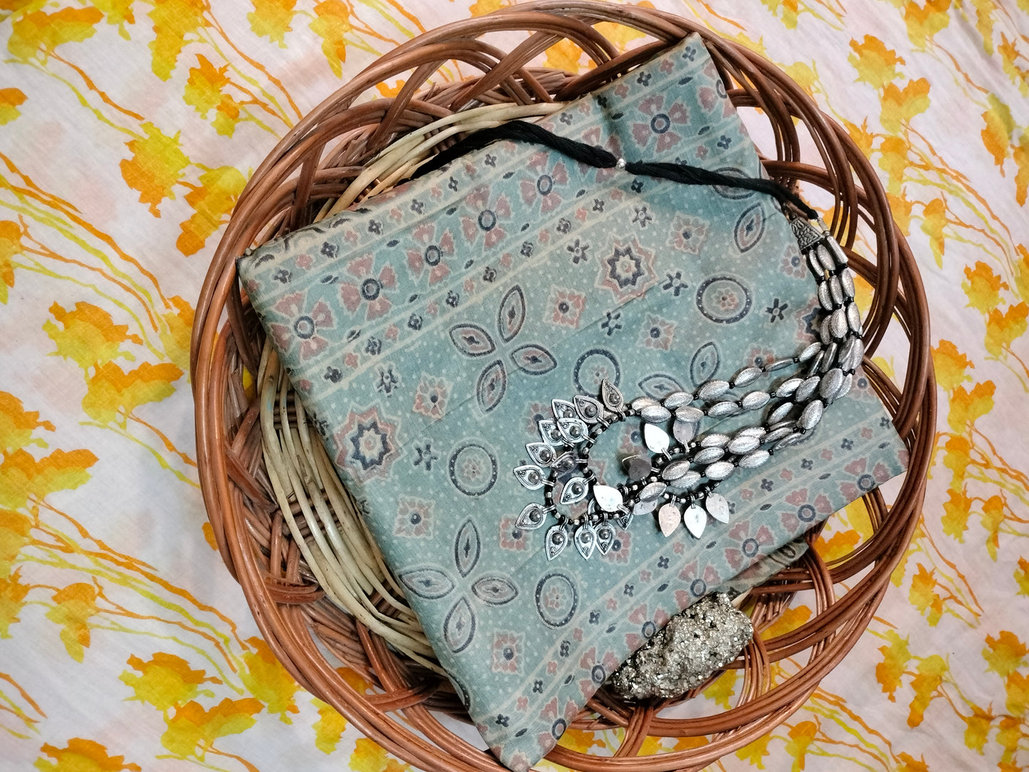 Pure tussar ajarak hand block print saree with silk mark