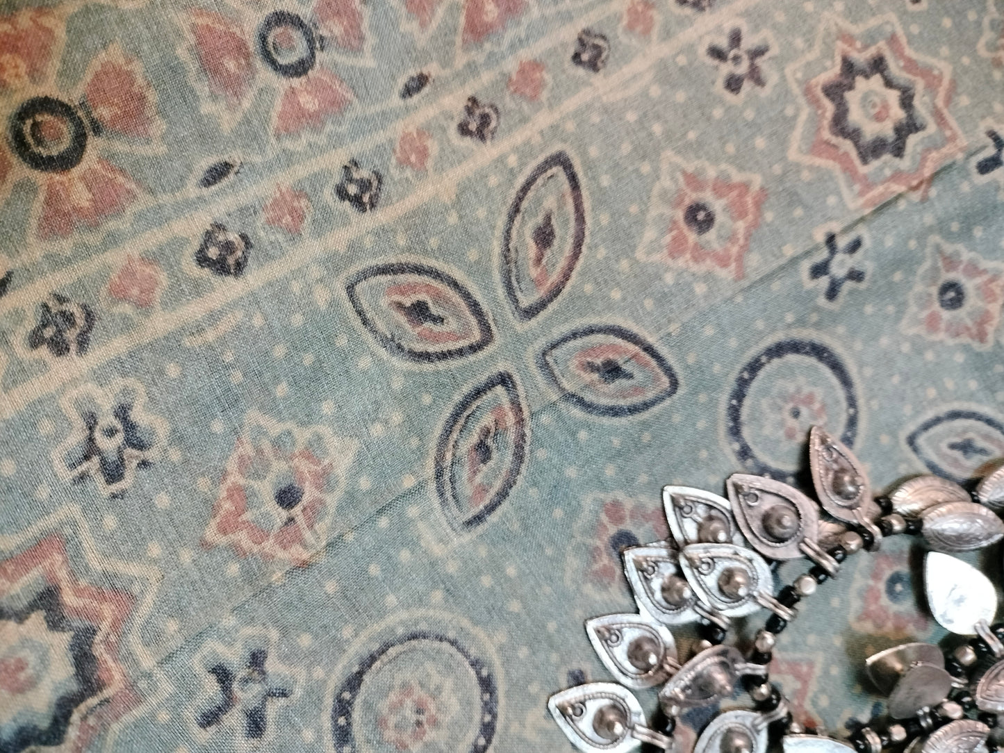 Pure tussar ajarak hand block print saree with silk mark