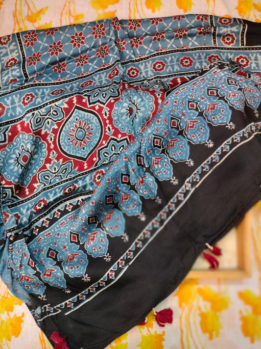 Pure Modal silk ajarak hand block print stole