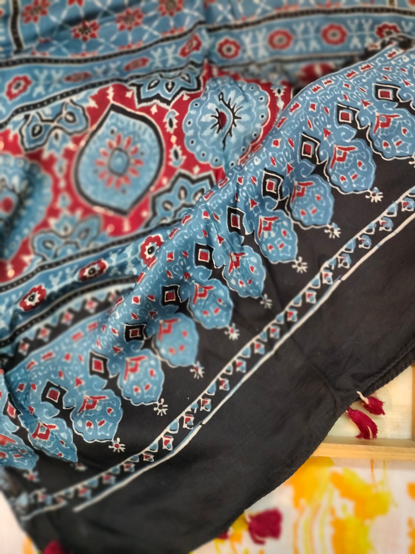 Pure Modal silk ajarak hand block print stole