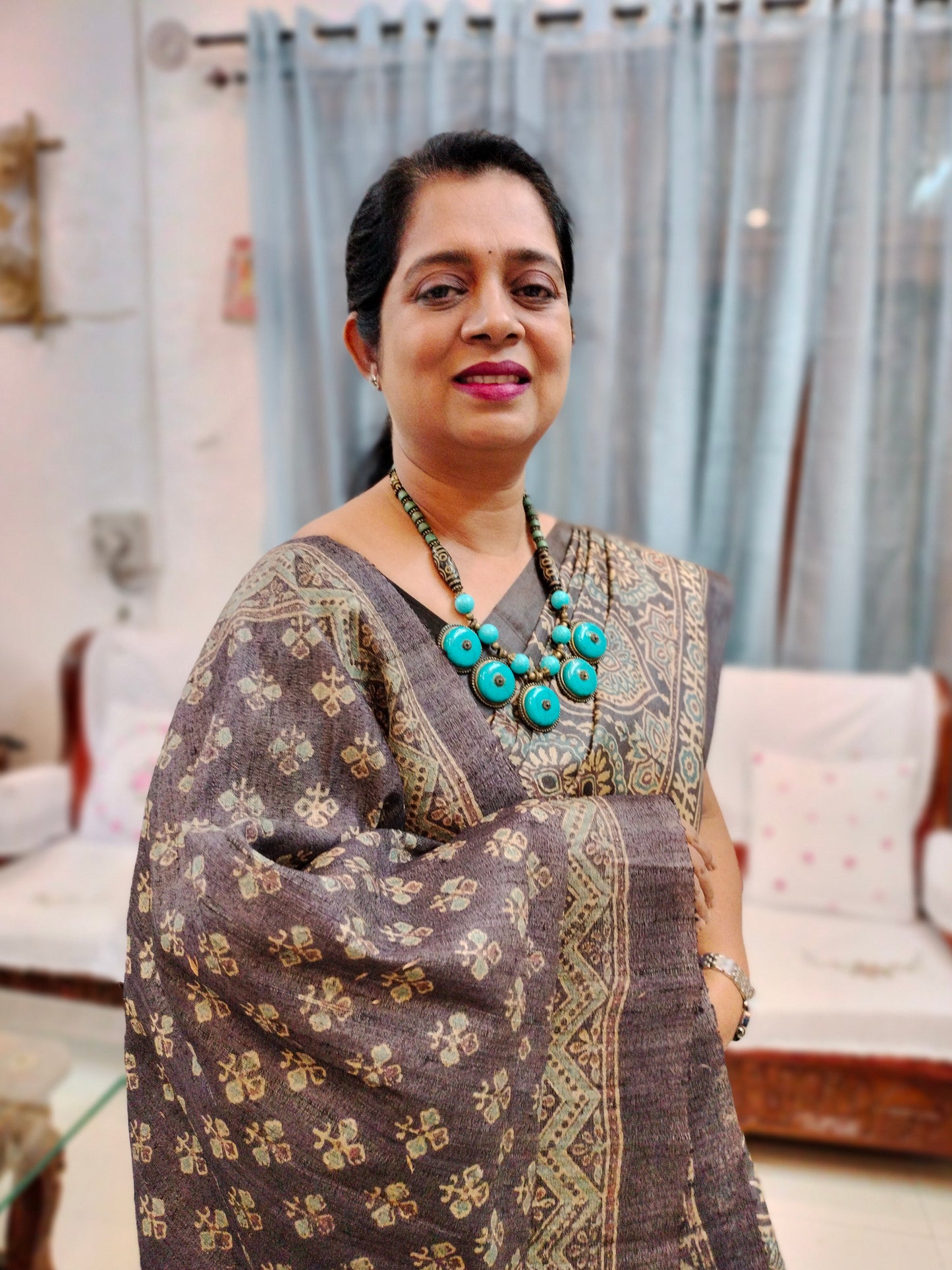 Pure tussar ajarak hand block print saree with silk mark