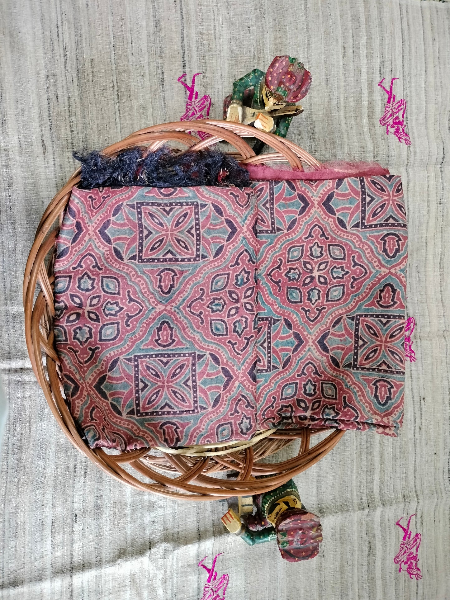 Pure Tussar Ajarak hand block print Kurta and Dupatta 2.5 mt (each)