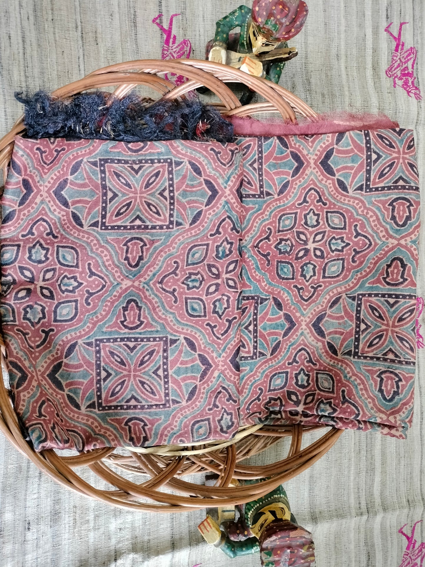 Pure Tussar Ajarak hand block print Kurta and Dupatta 2.5 mt (each)