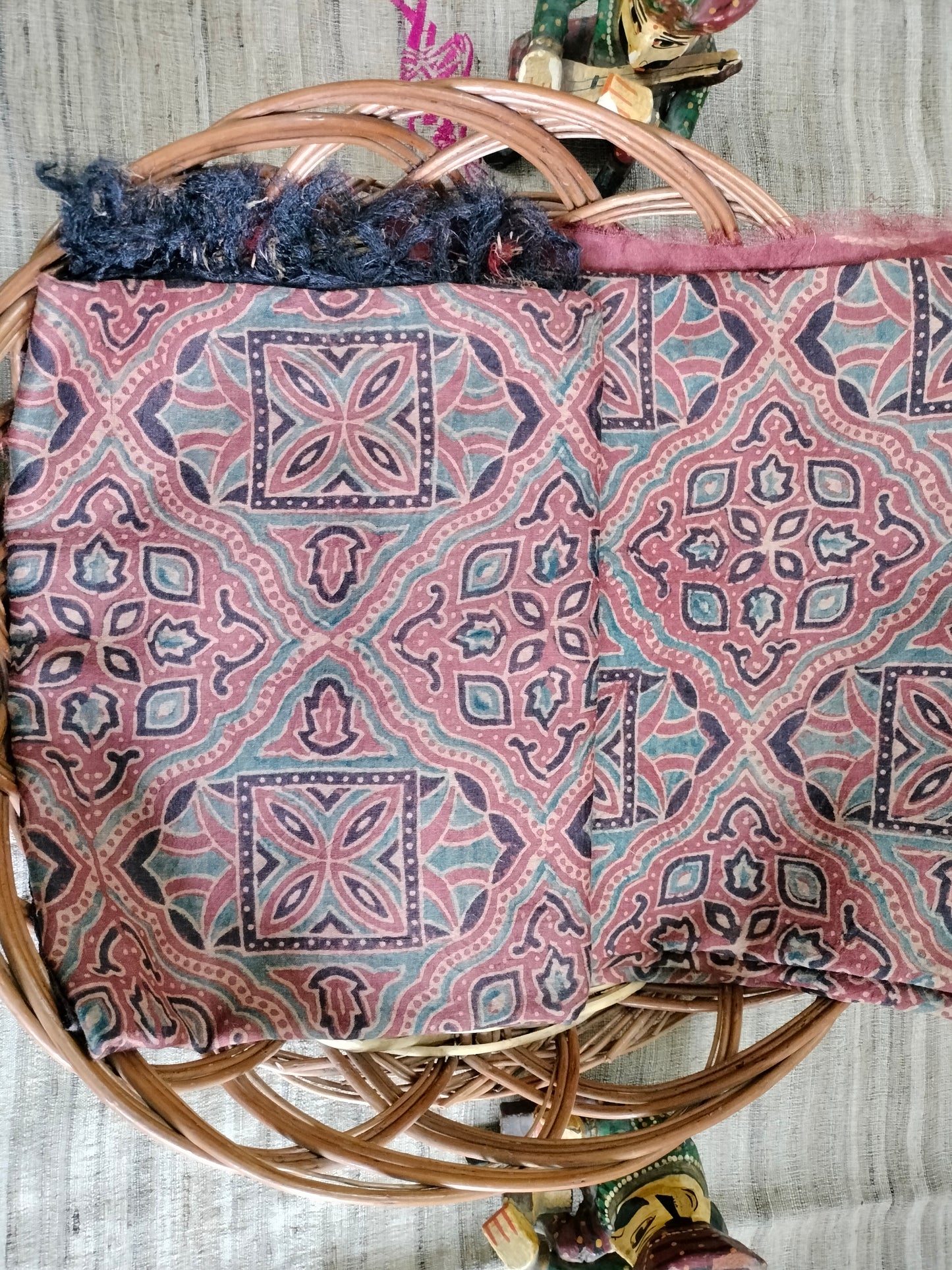 Pure Tussar Ajarak hand block print Kurta and Dupatta 2.5 mt (each)