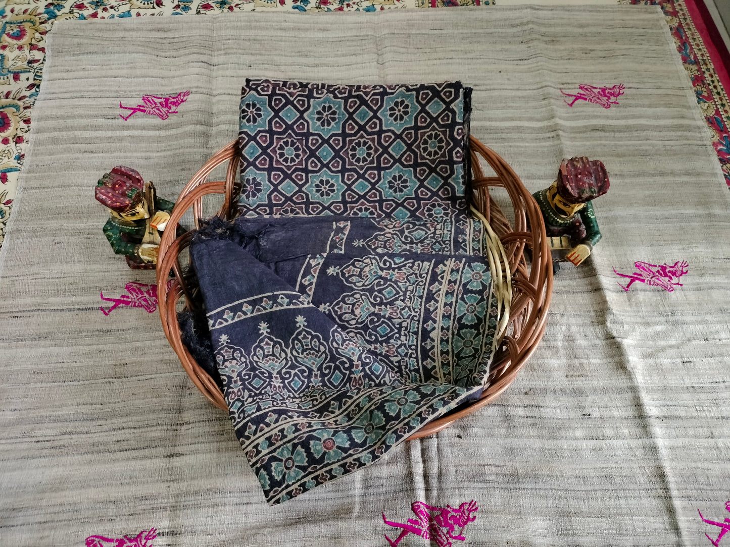 Pure tussar Ajarak hand block print Kurta and Dupatta 2.5 mt (each)