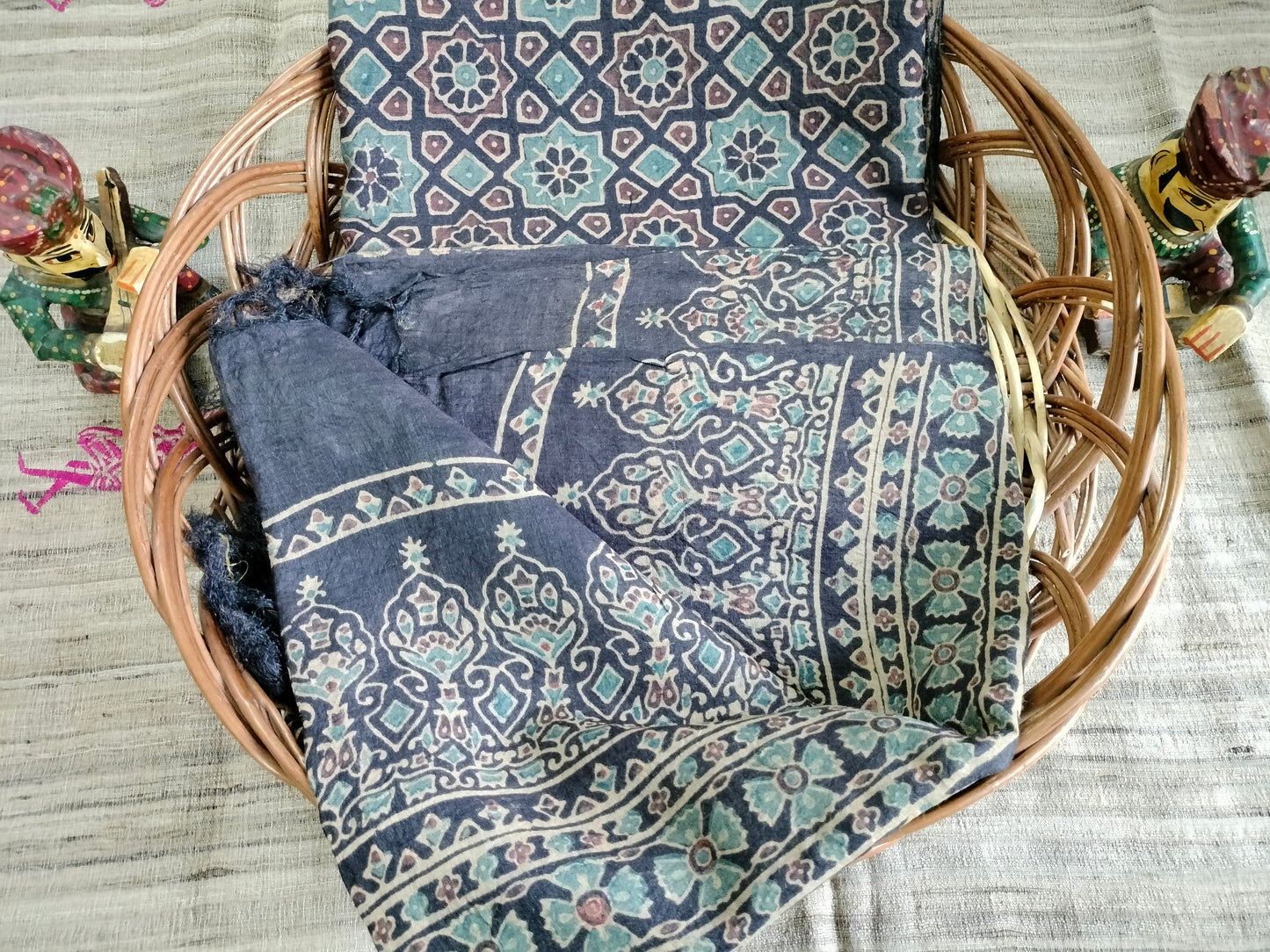 Pure tussar Ajarak hand block print Kurta and Dupatta 2.5 mt (each)