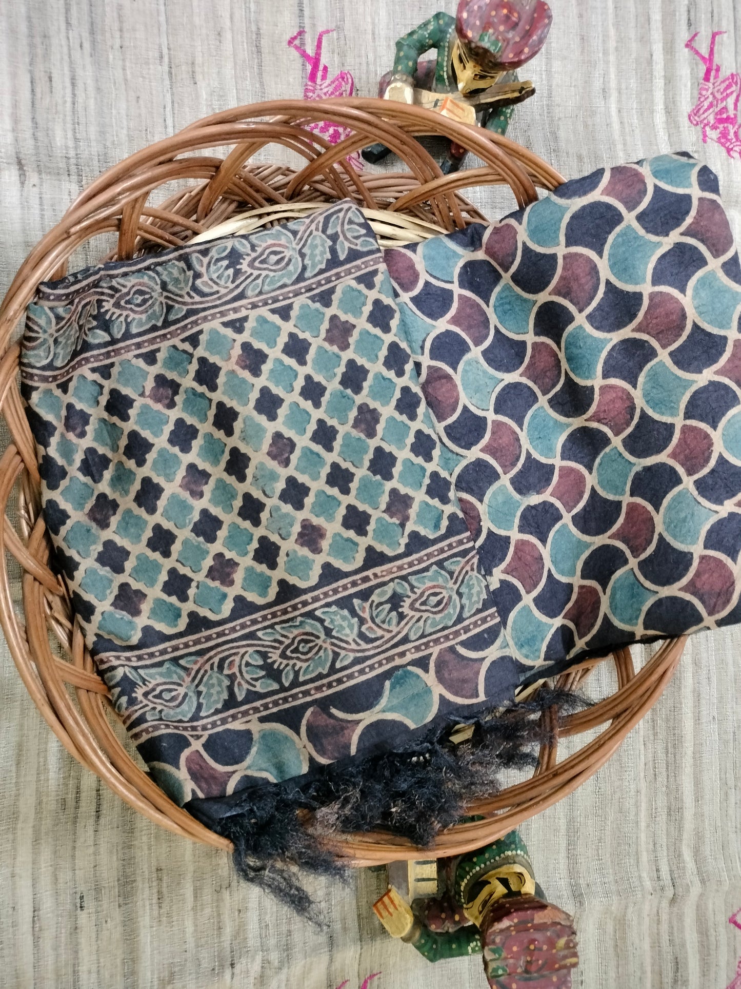 Pure Tussar Ajarak hand block print Kurta and Dupatta /2.5 meter (each)