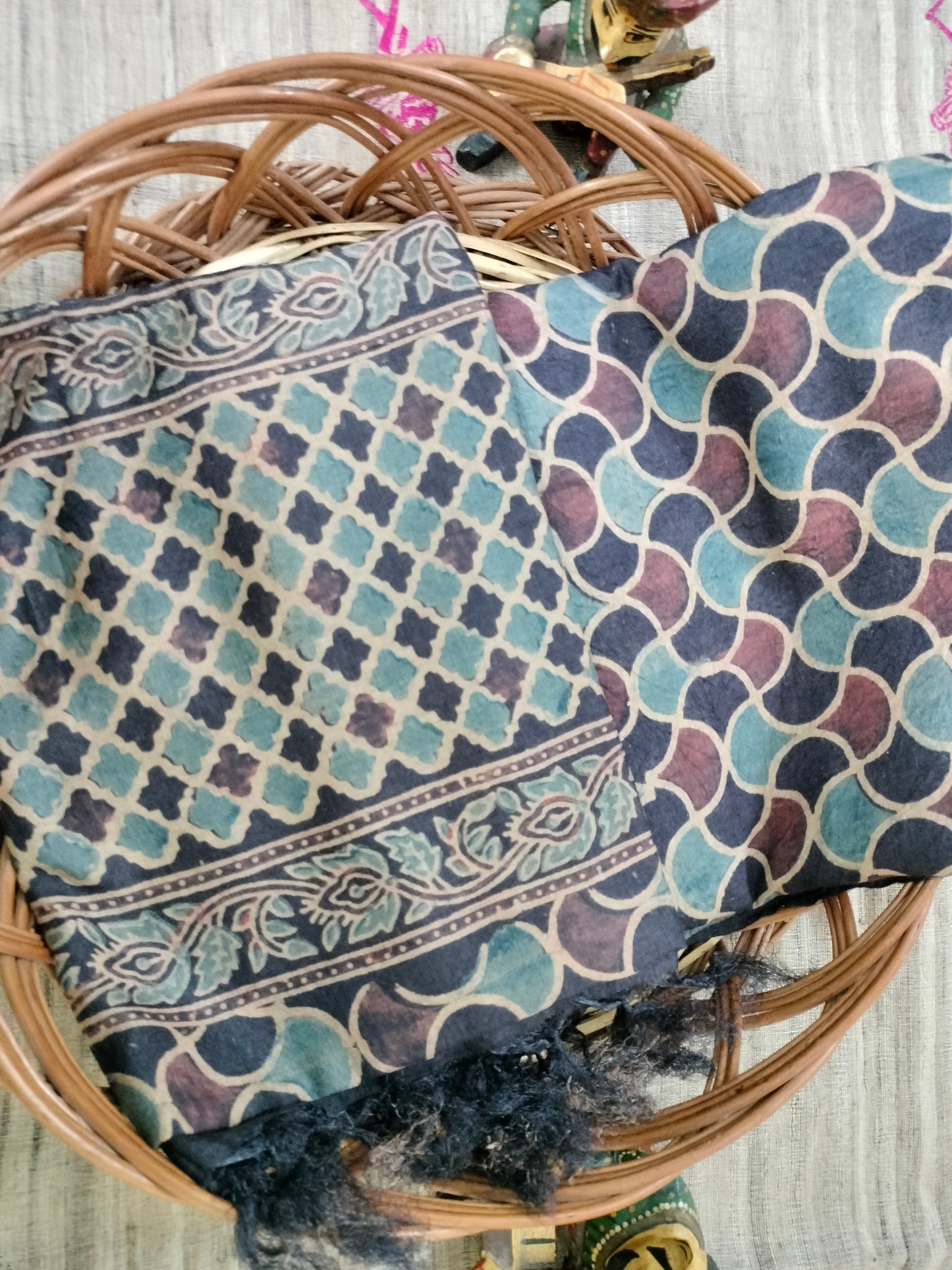 Pure Tussar Ajarak hand block print Kurta and Dupatta /2.5 meter (each)