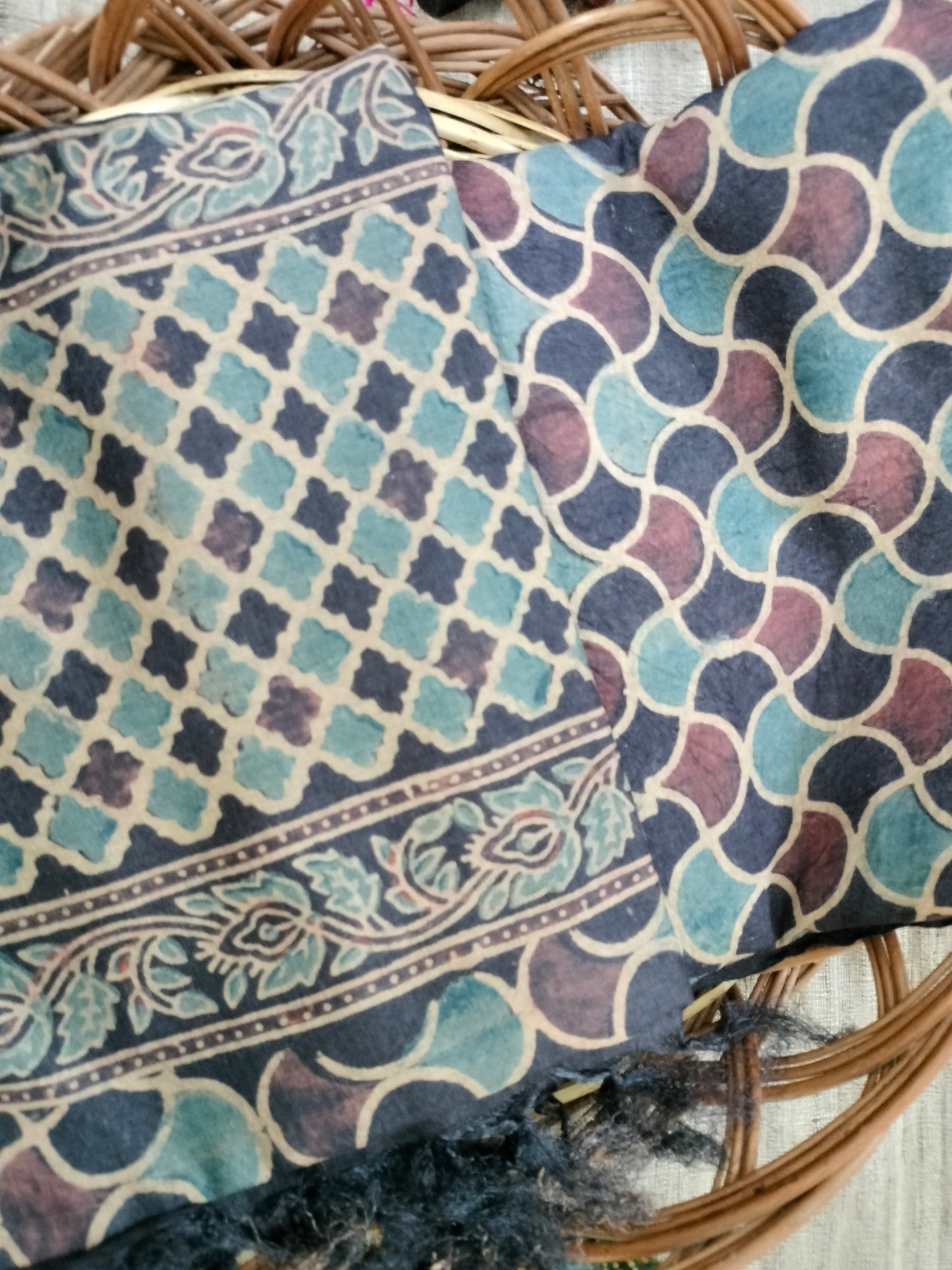 Pure tussar Ajarak hand block print Kurta and Dupatta 2.5 mt (each)