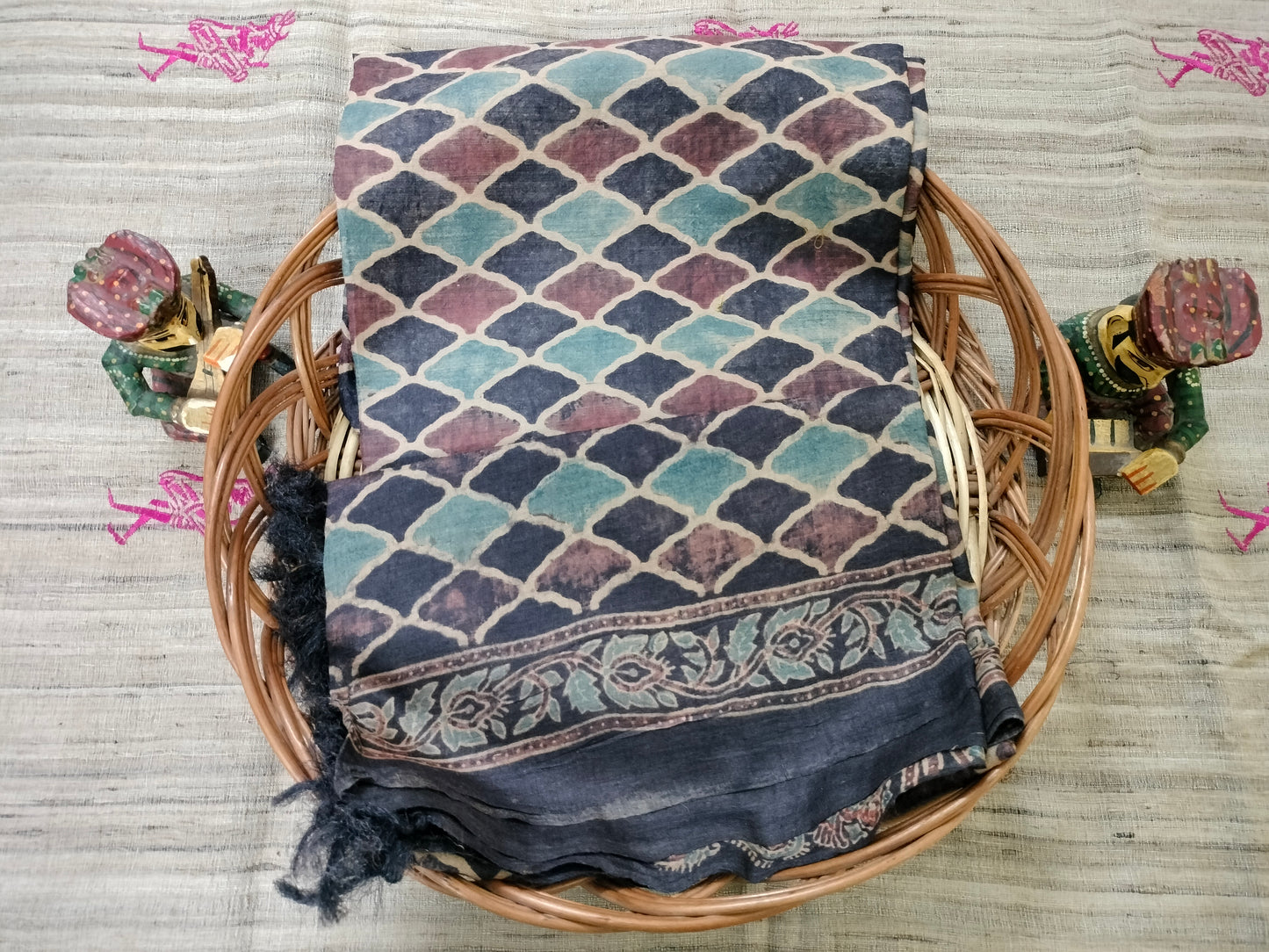 Pure Tussar Ajarak hand block print Kurta and Dupatta /2.5 meter (each)