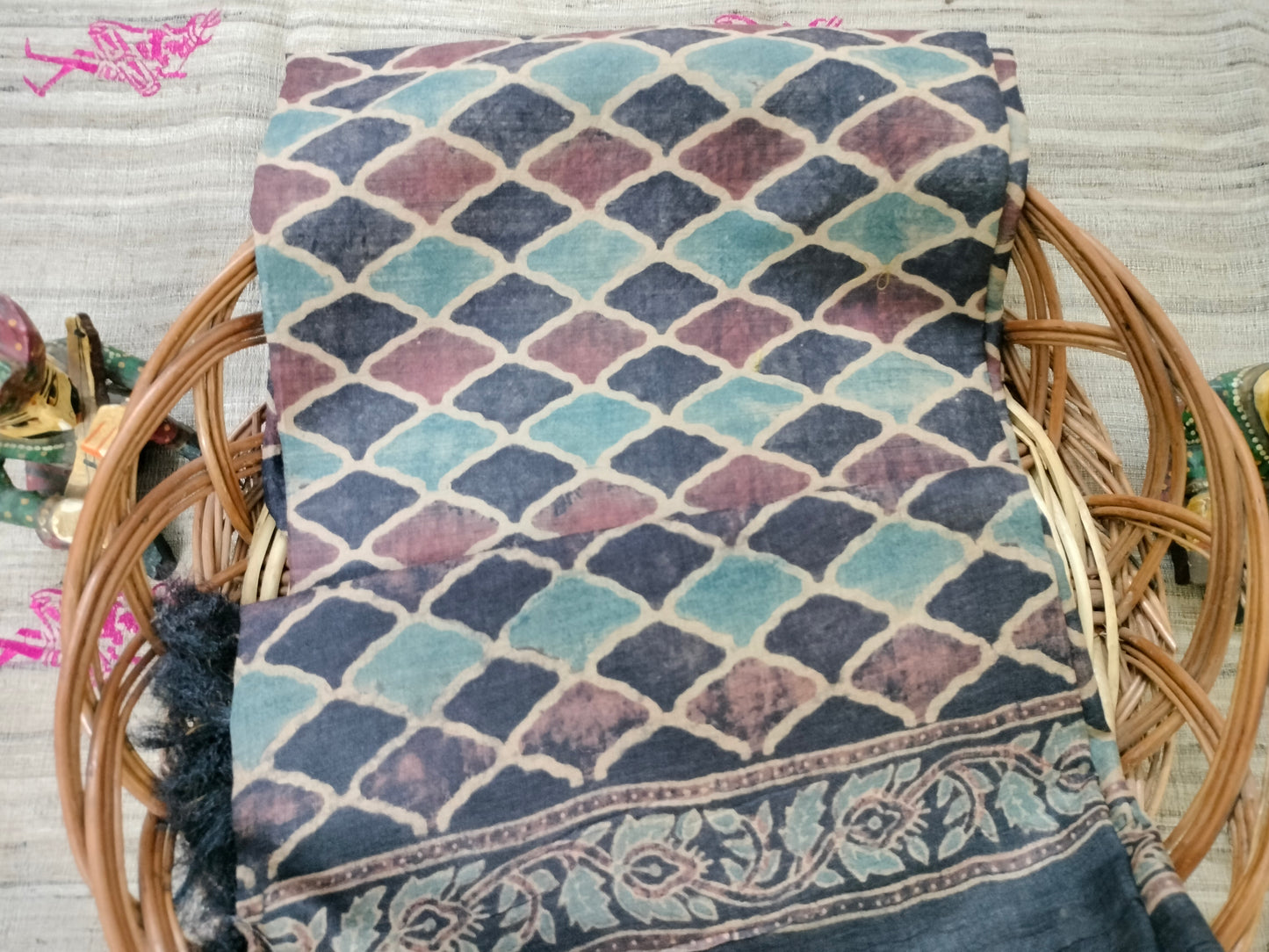 Pure tussar Ajarak hand block print Kurta and Dupatta 2.5 mt (each)