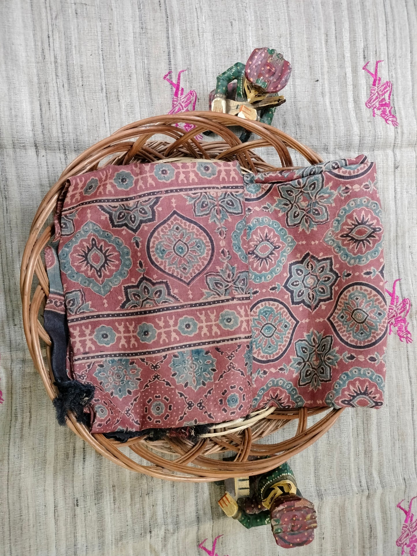 Pure Tussar Ajarak hand block print Kurta and Dupatta 2.5 mt (each)