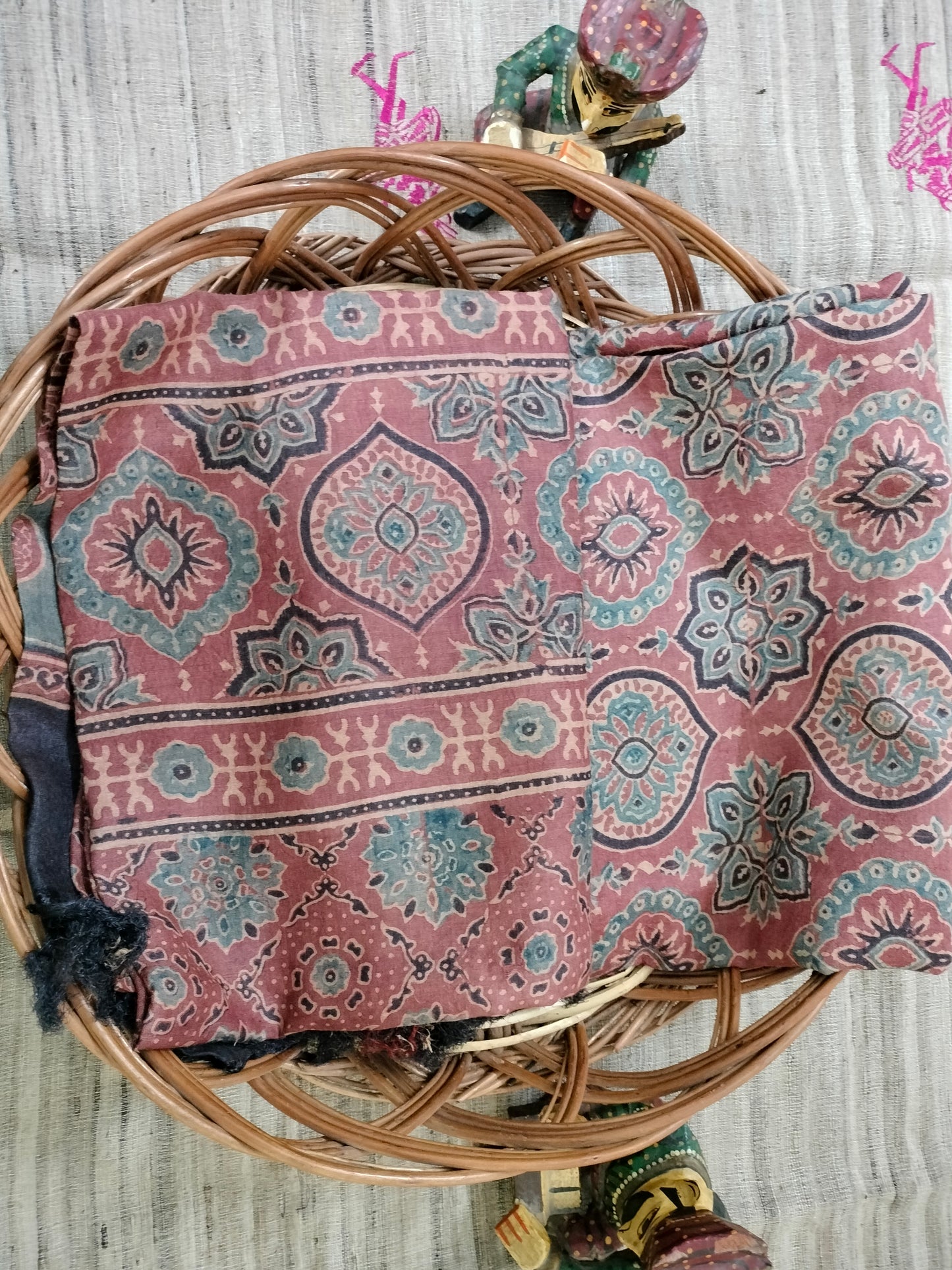 Pure Tussar Ajarak hand block print Kurta and Dupatta 2.5 mt (each)