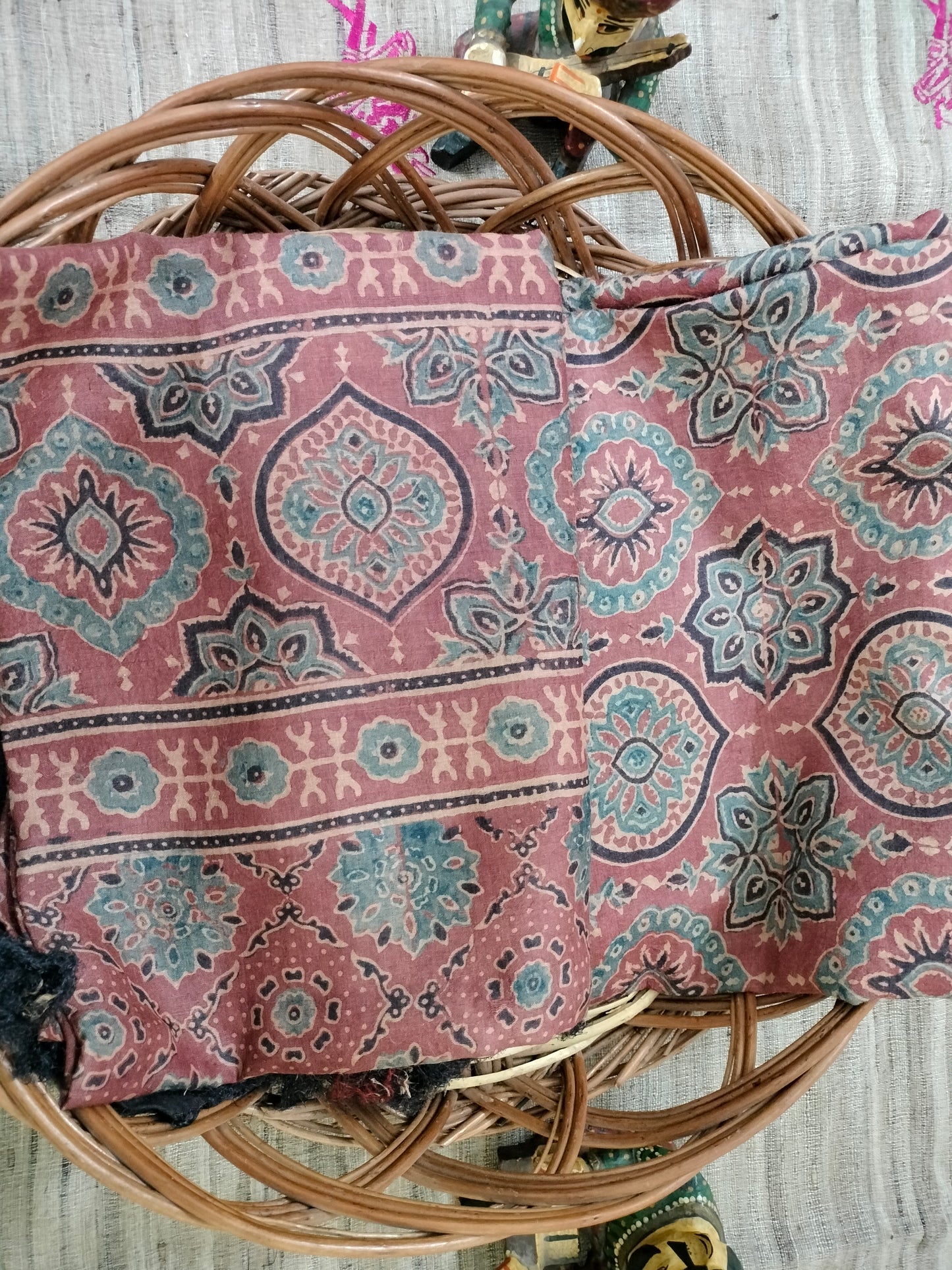 Pure Tussar Ajarak hand block print Kurta and Dupatta 2.5 mt (each)