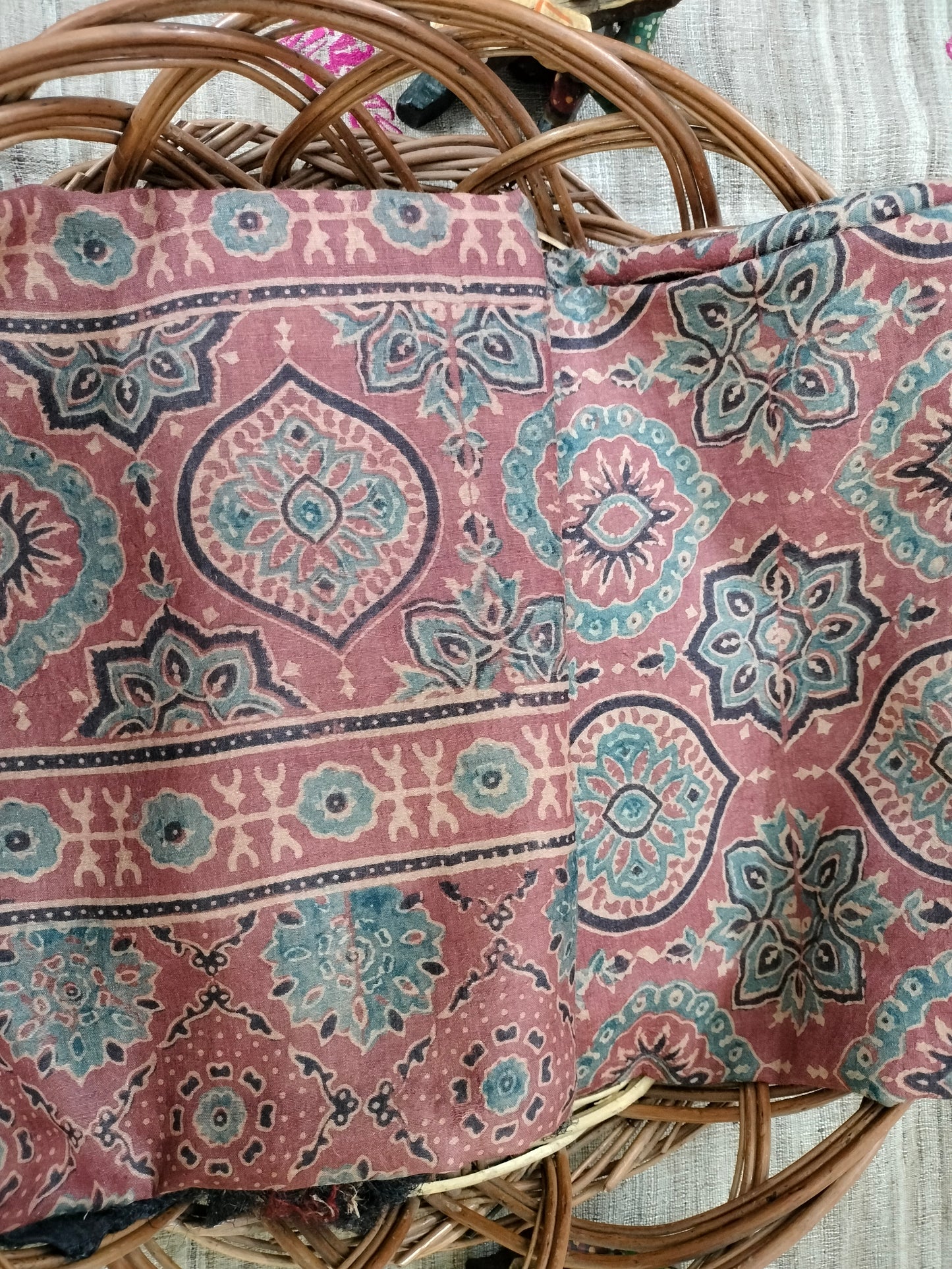 Pure Tussar Ajarak hand block print Kurta and Dupatta 2.5 mt (each)