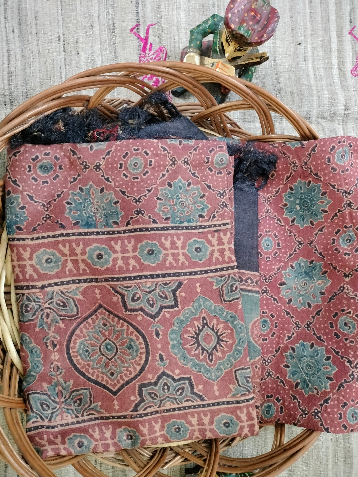 Pure Tussar Ajarak hand block print Kurta and Dupatta 2.5 mt (each)