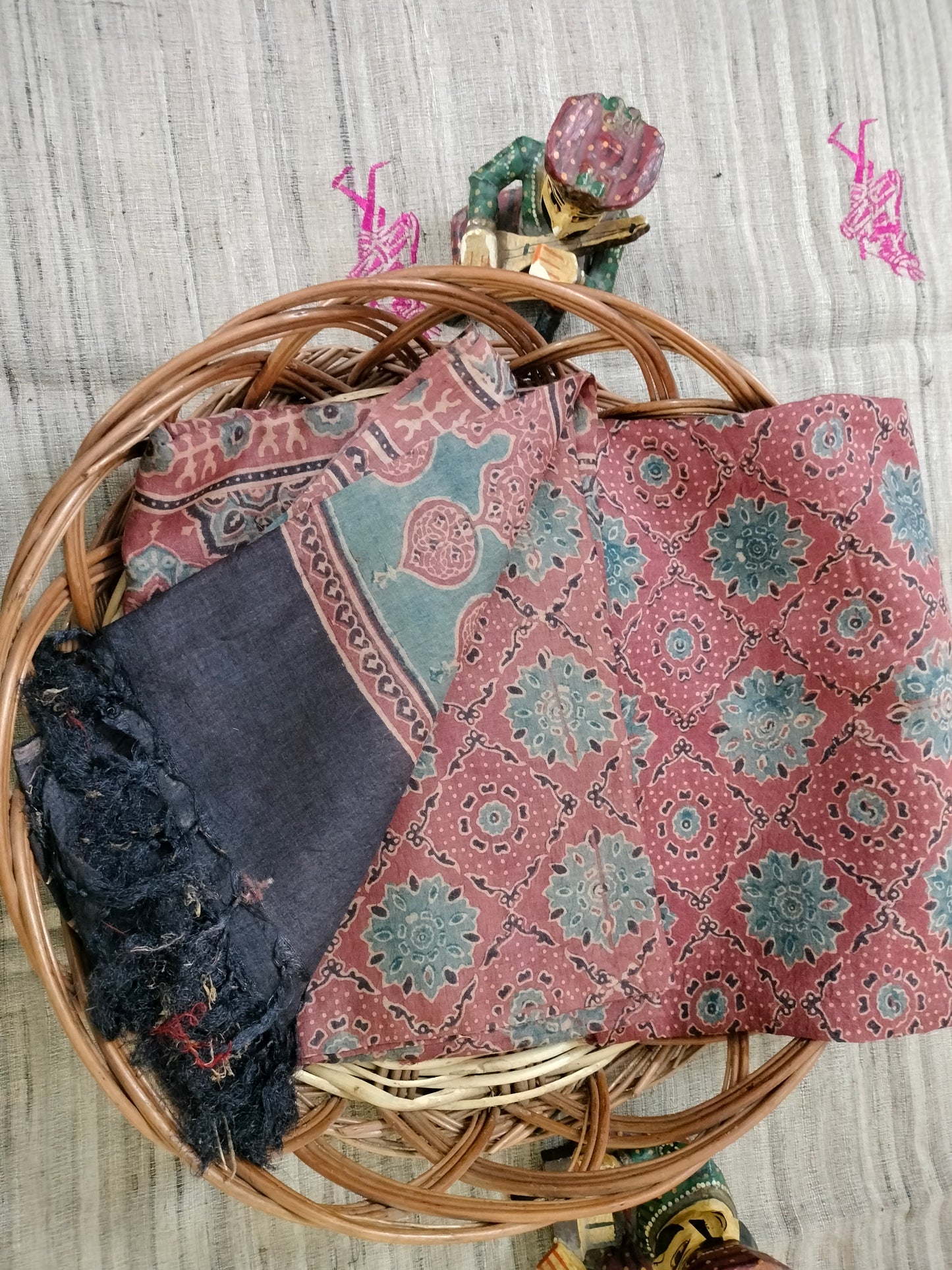 Pure Tussar Ajarak hand block print Kurta and Dupatta 2.5 mt (each)