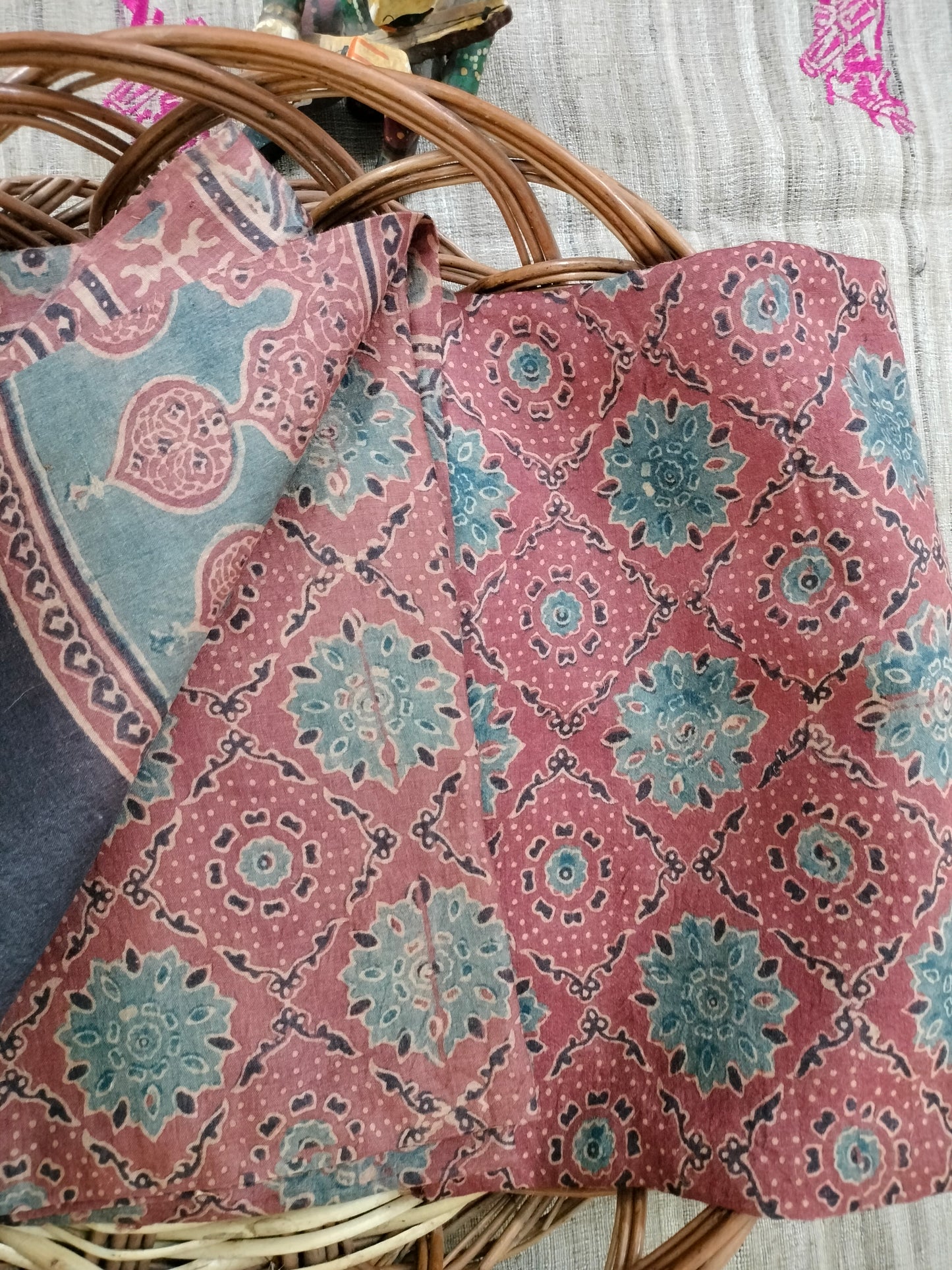 Pure Tussar Ajarak hand block print Kurta and Dupatta 2.5 mt (each)