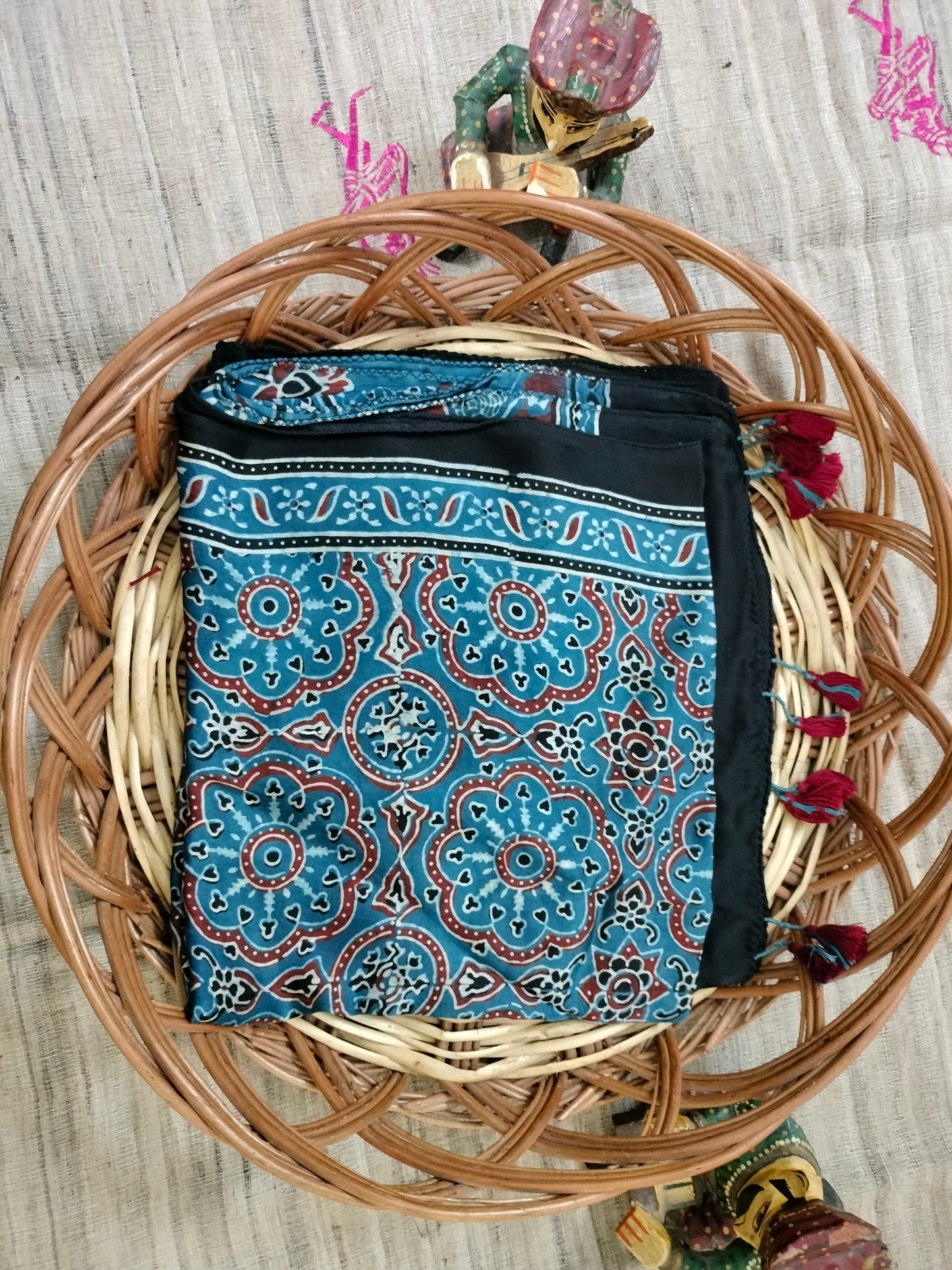 Modal silk Ajarak hand block print Stole