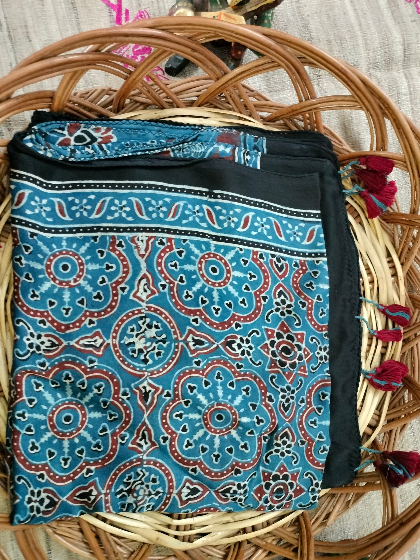 Modal silk Ajarak hand block print Stole