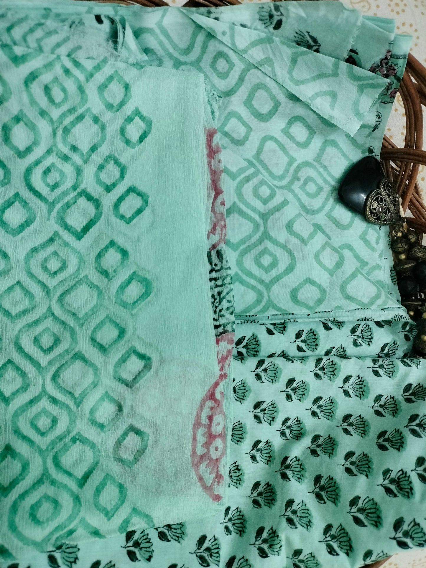 Pure Mul cotton suit with chiffon dupatta