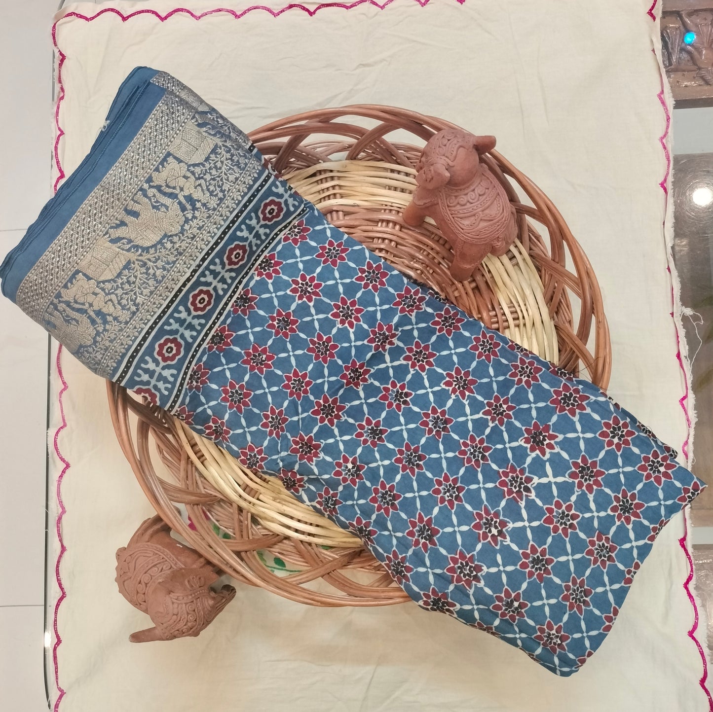 Pure Dola Slik Ajrak Hand Block Print Saree 2