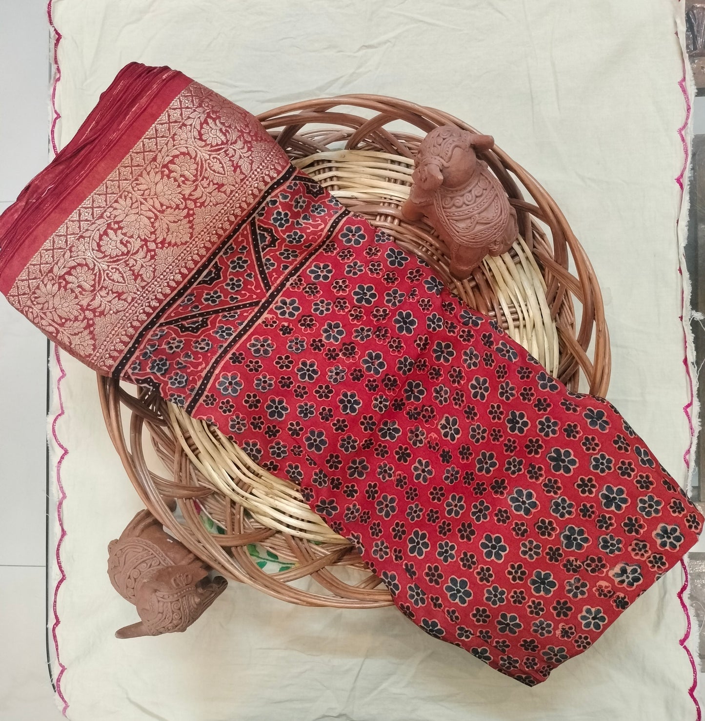 Pure Dola Slik Ajrak Hand Block Print Saree 5