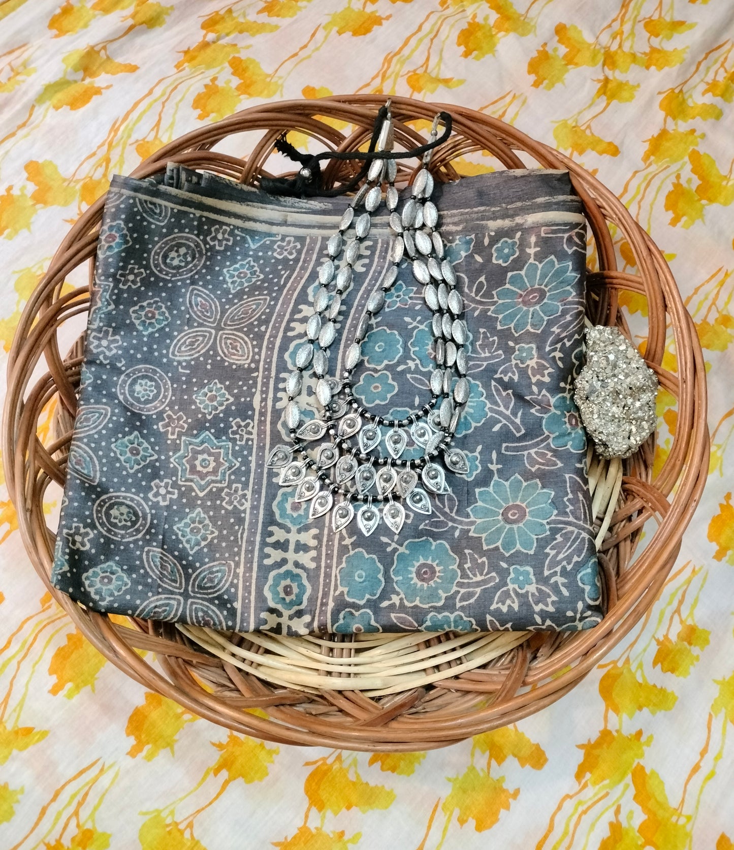 Pure tussar ajarak hand block print saree with silk mark