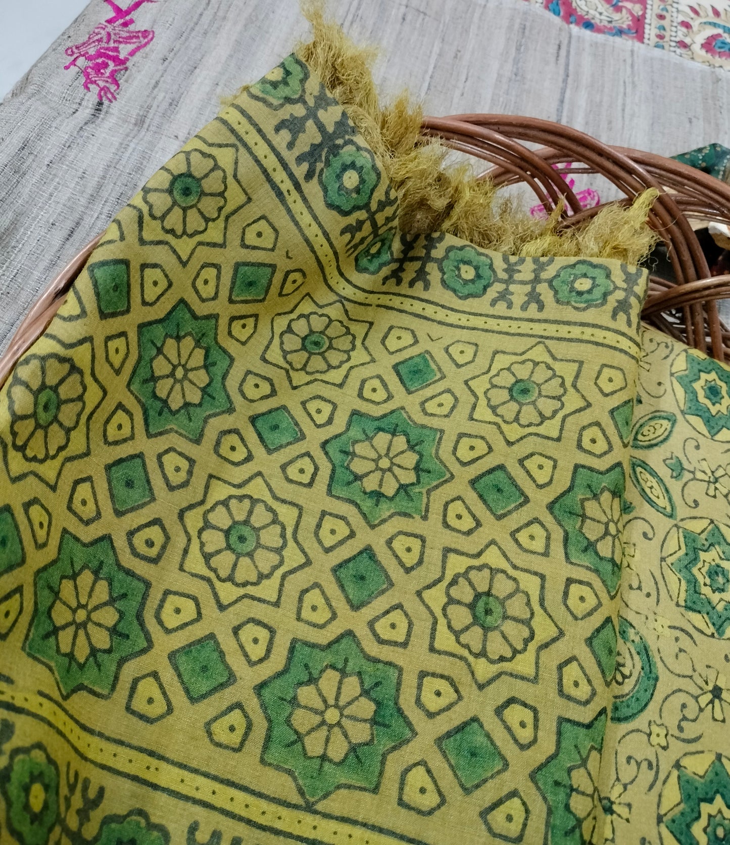 Pure Tussar Ajarak hand block print Kurta and Dupatta 2.5 mt (each)